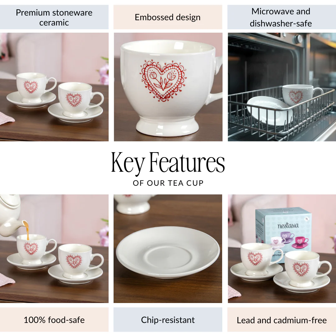 Hearty Ceramic Tea Cup And Saucer Set Of 2 White 200ml - Image 6