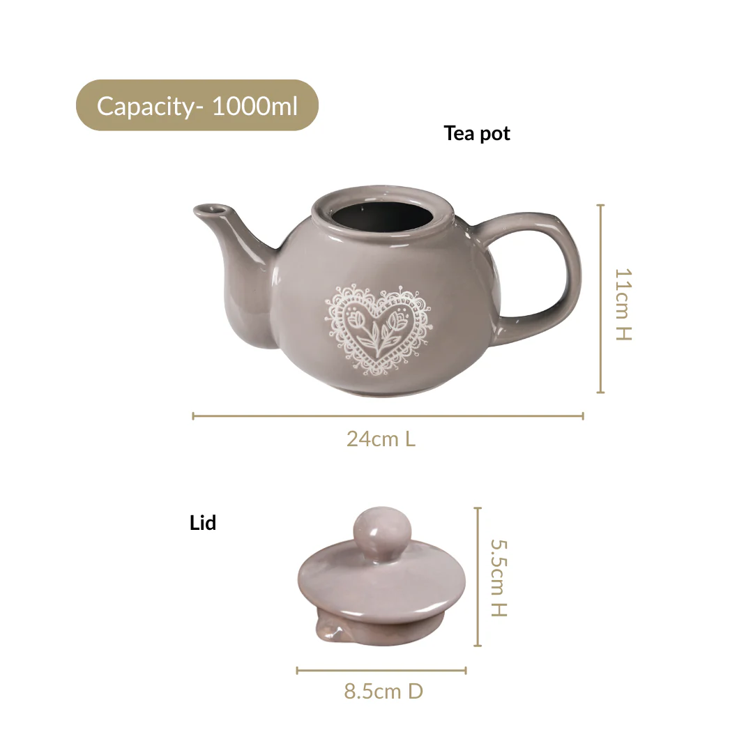 Hearty Ceramic Tea Pot Grey 1000ml - Image 3