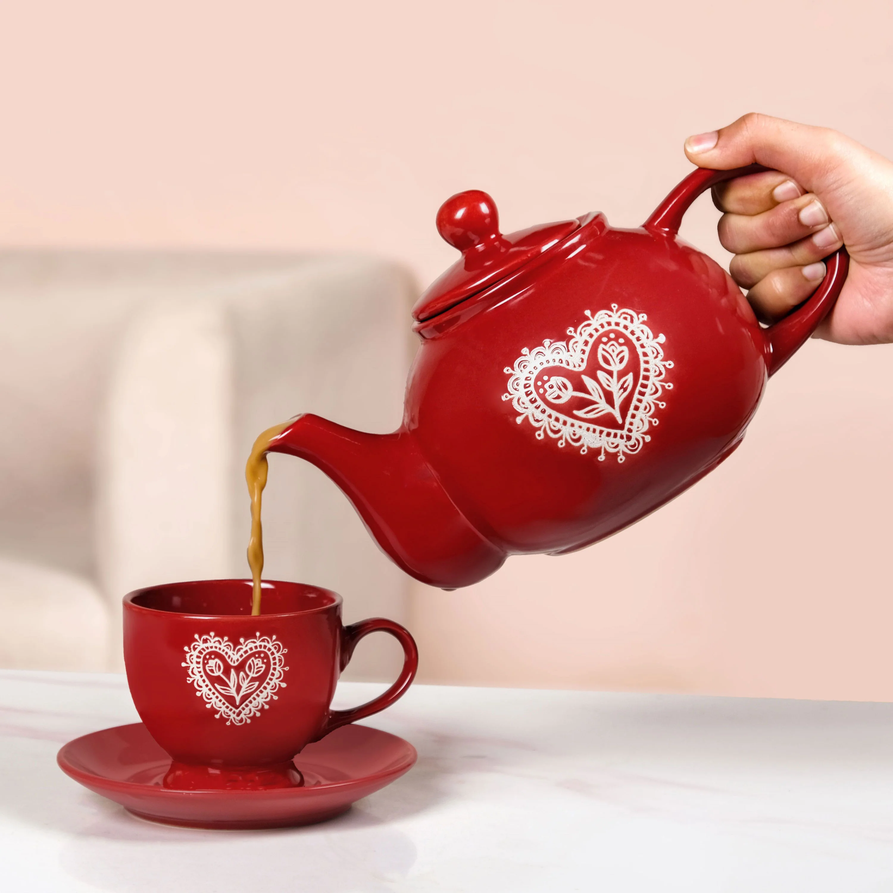 Hearty Ceramic Tea Pot Red 1000ml - Image 2