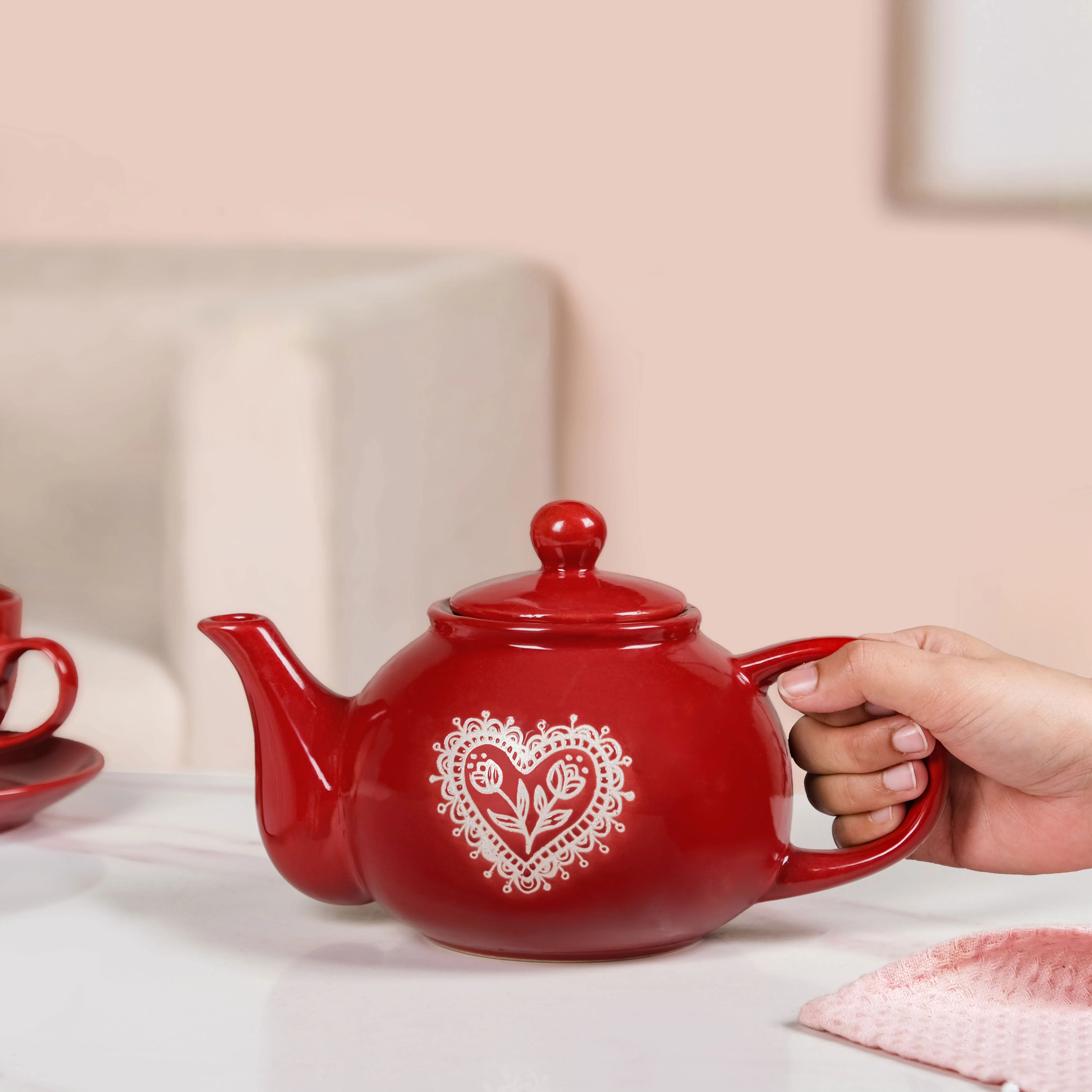 Hearty Ceramic Tea Pot Red 1000ml - Image 3