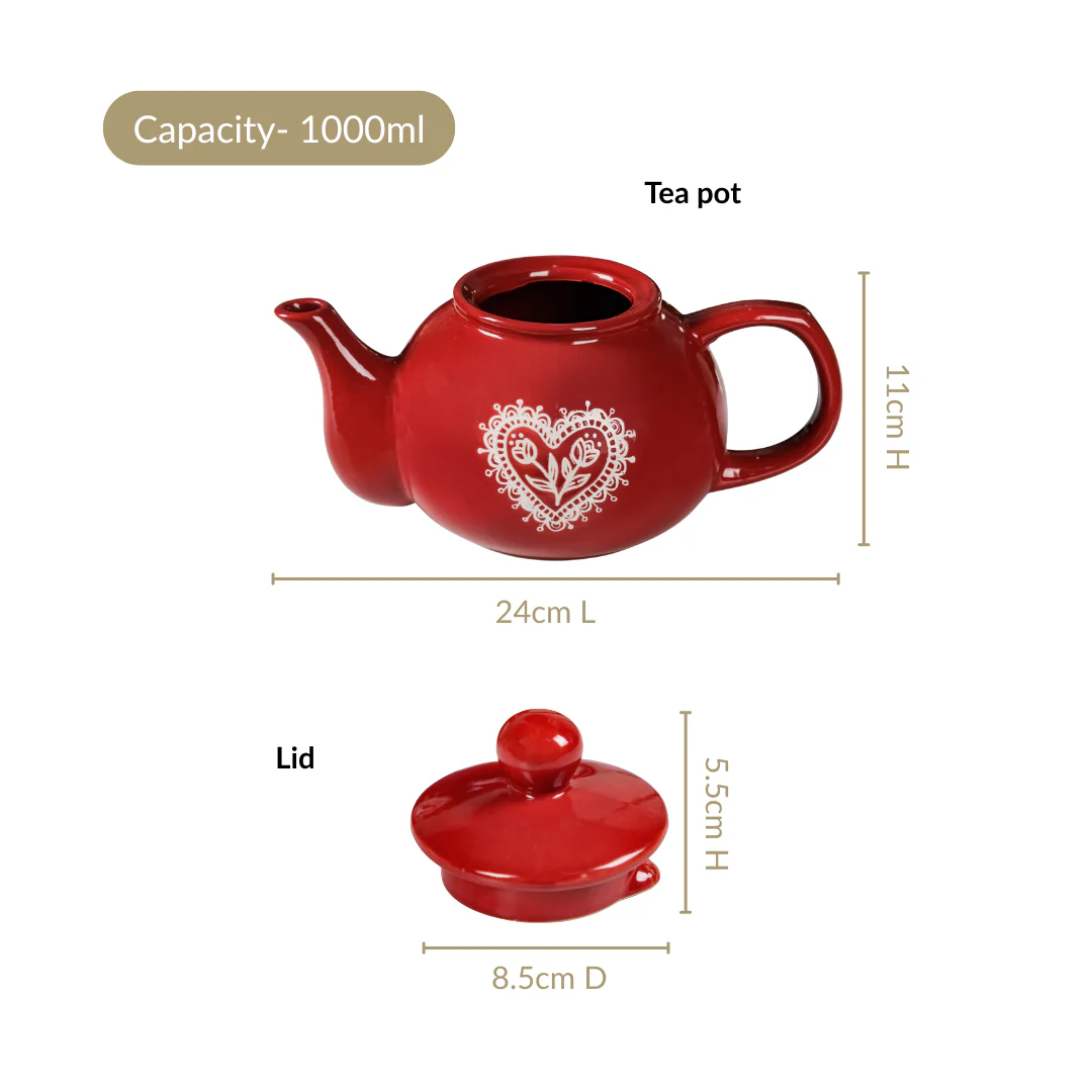Hearty Ceramic Tea Pot Red 1000ml - Image 4