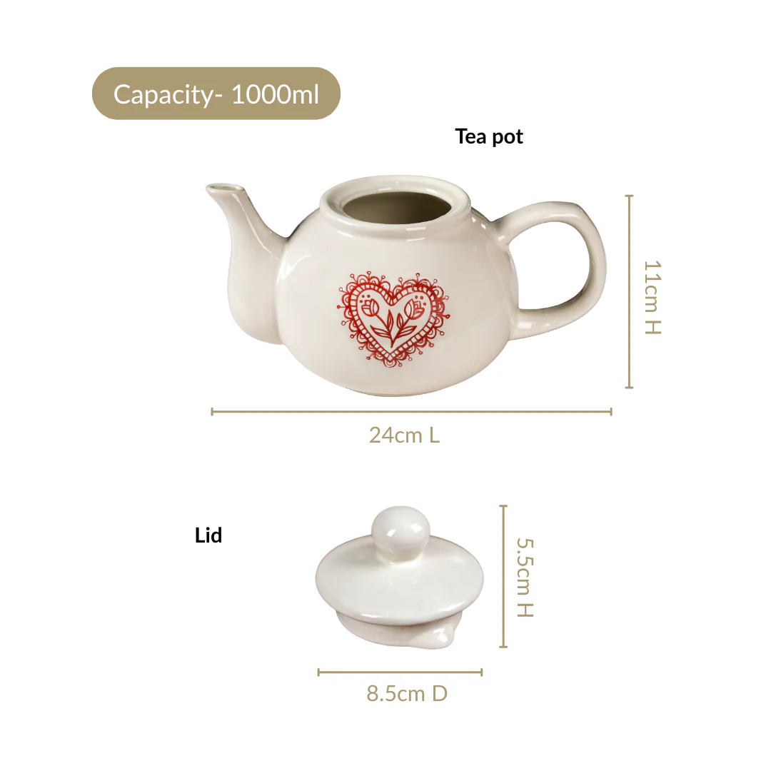 Hearty Ceramic Tea Pot White 1000ml - Image 3