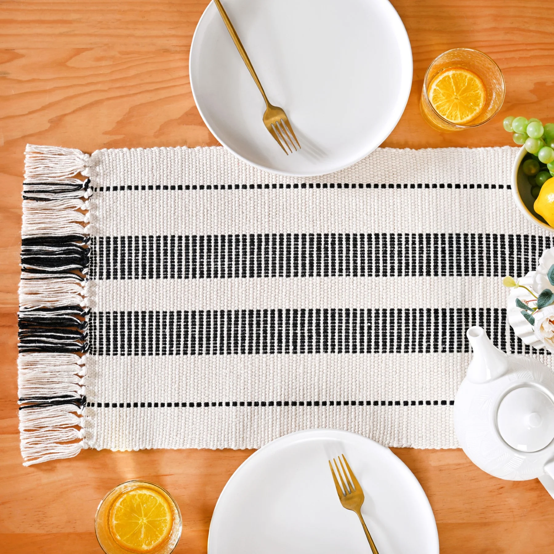 Heritage Loom Fringed Cotton Runner 180x33cm - Image 8
