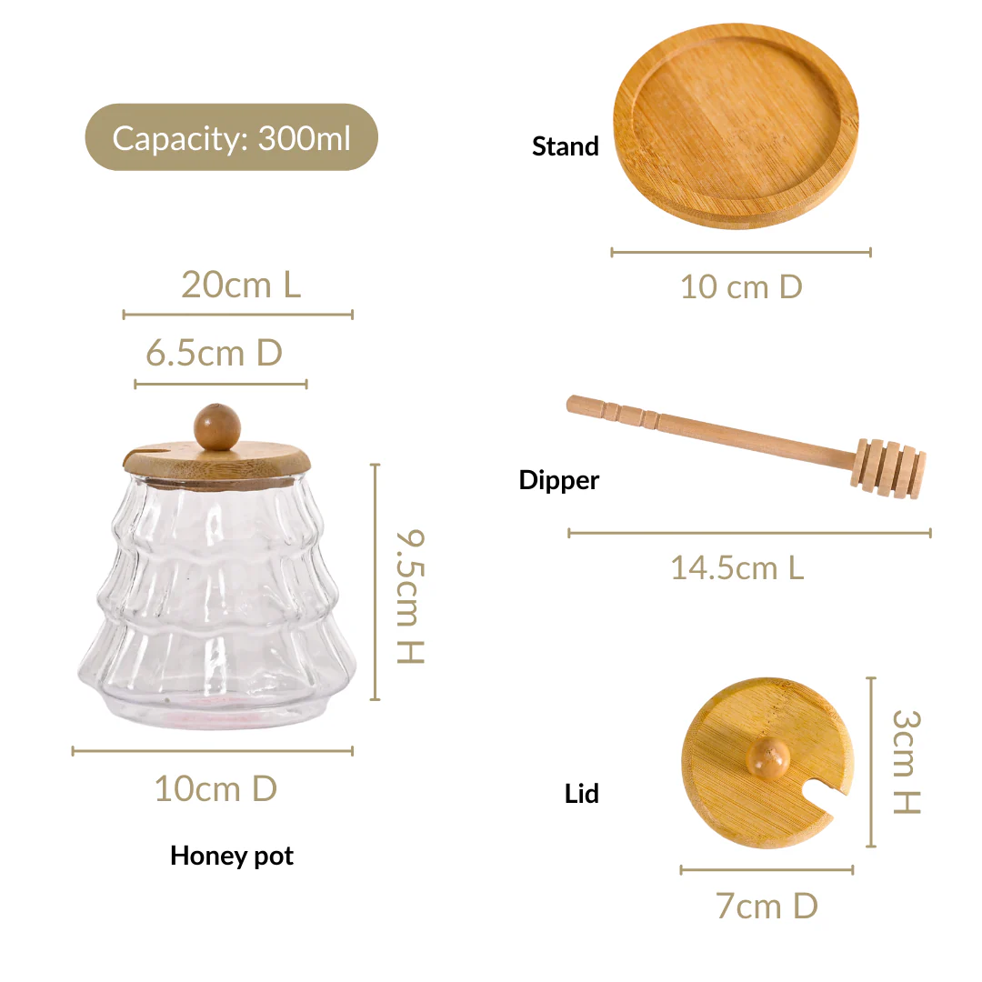Holiday Honey Pot With Wooden Dipper And Stand 300ml - Image 3