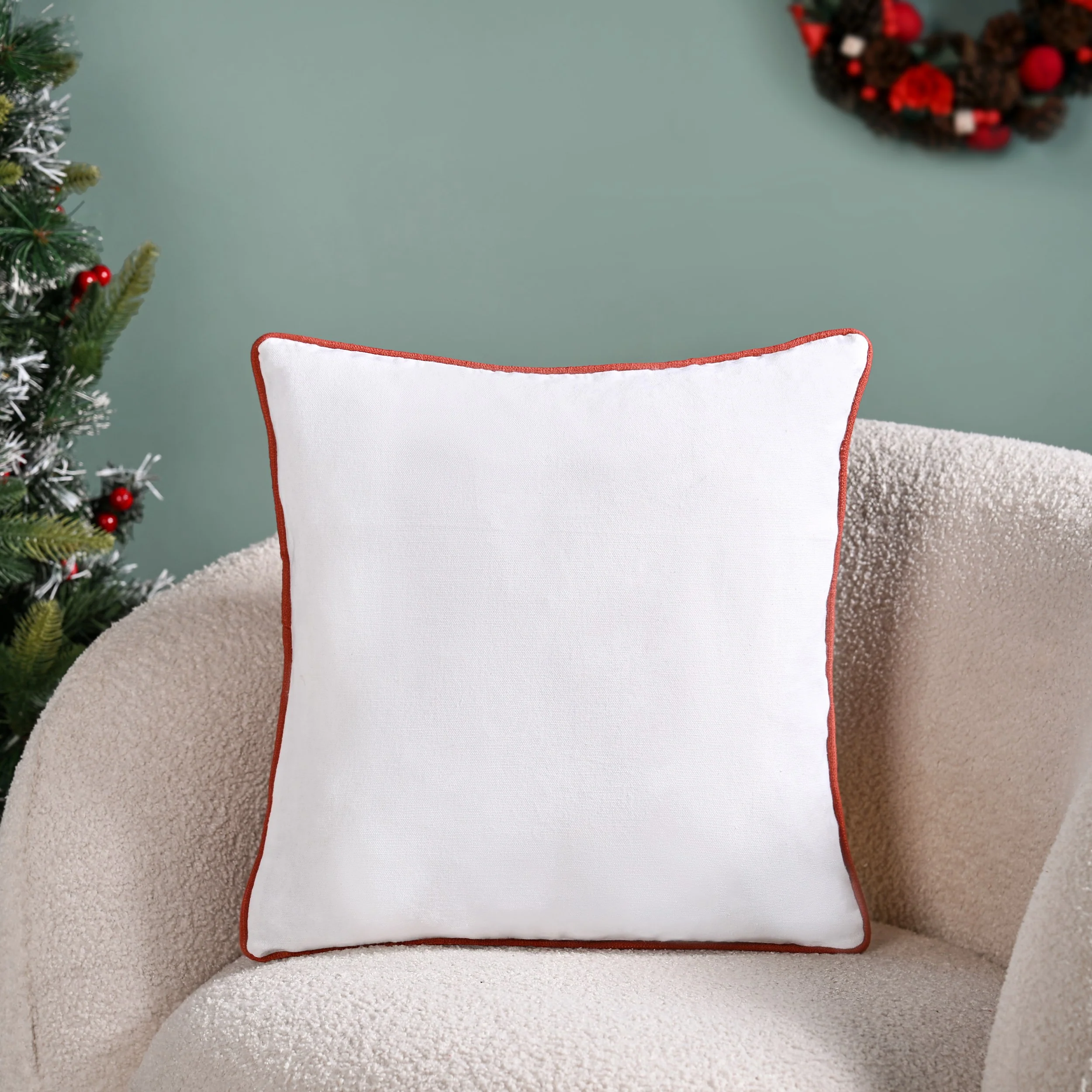 Holiday Wreath Embroidered Christmas Cushion Cover 40x40cm - Image 8