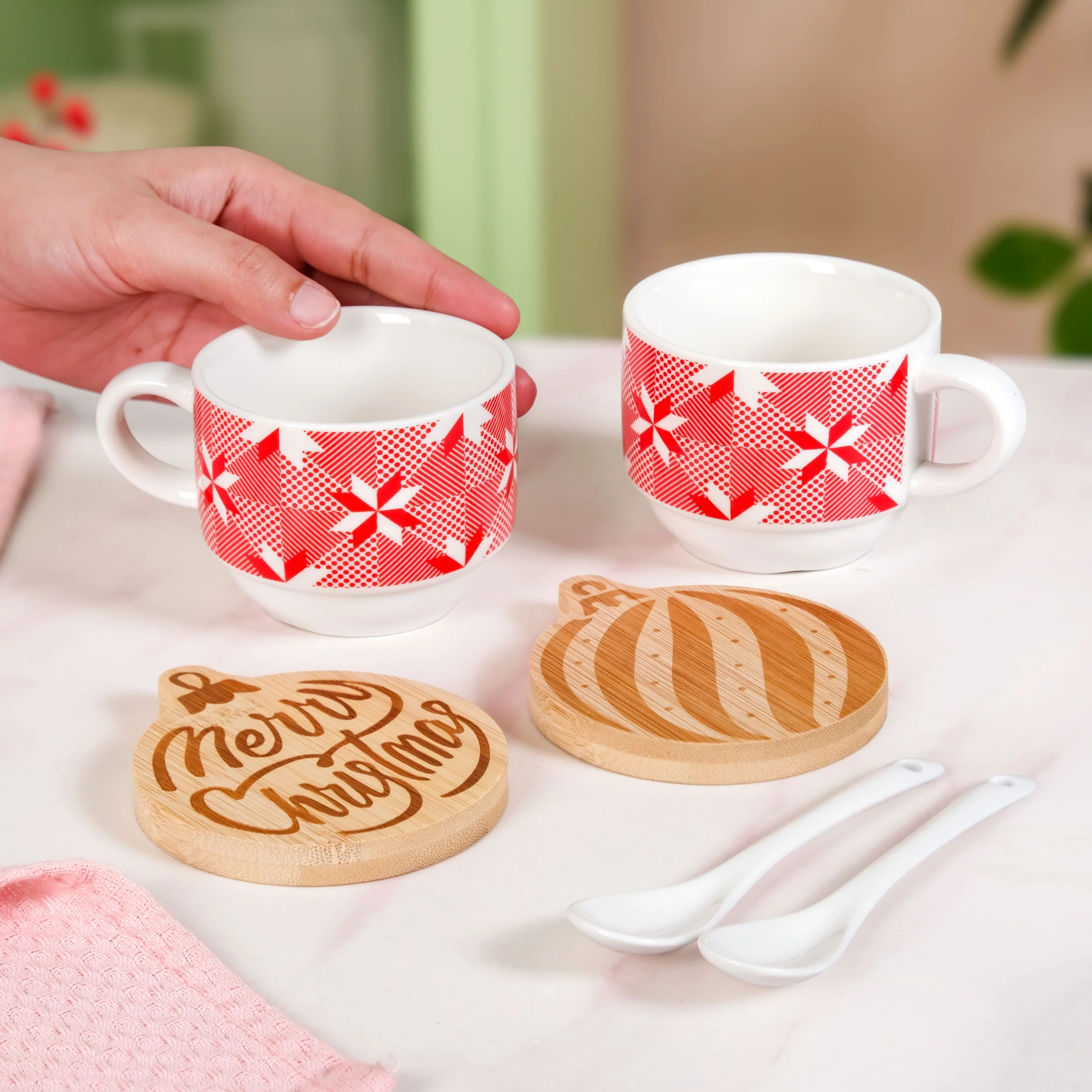 Hot Chocolate Cup Spoon And Coaster Gift Set Of 6 - Image 3
