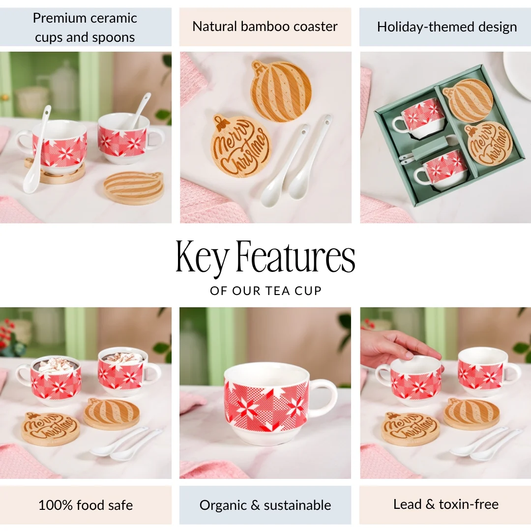 Hot Chocolate Cup Spoon And Coaster Gift Set Of 6 - Image 5