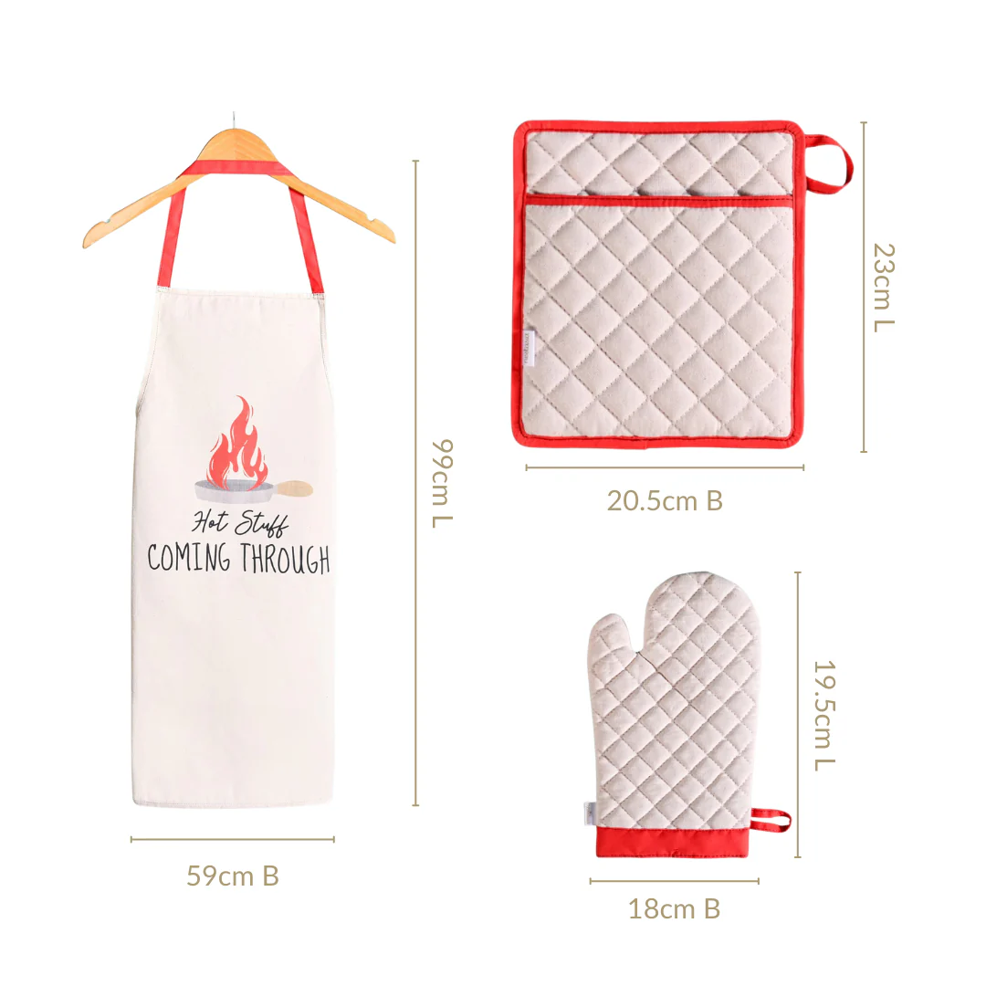 Hot Stuff Apron Mitten Pot Holder Set Of 3 - Image 3