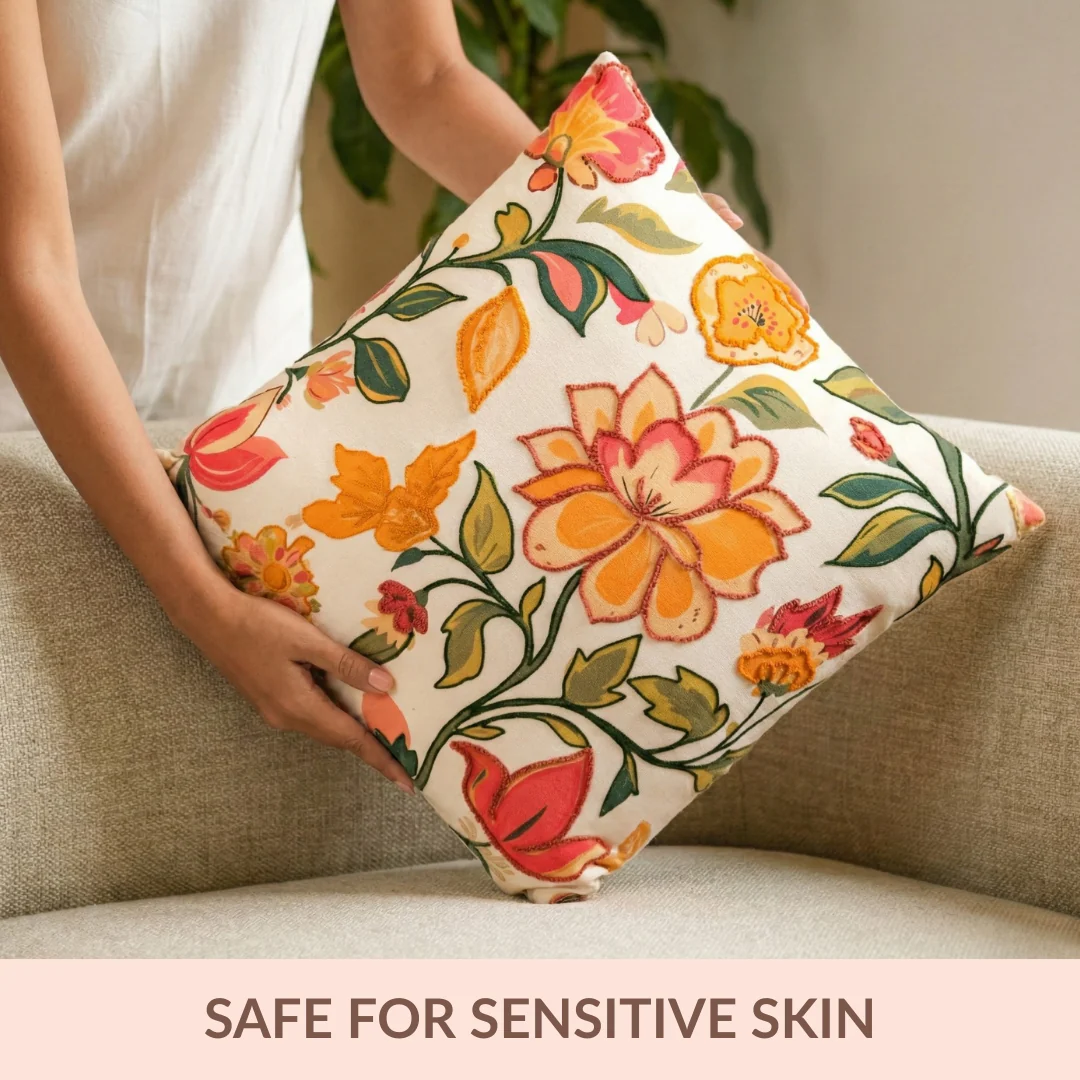 Indie Floral Embroidered Cotton Cushion Cover 40x40cm - Image 2