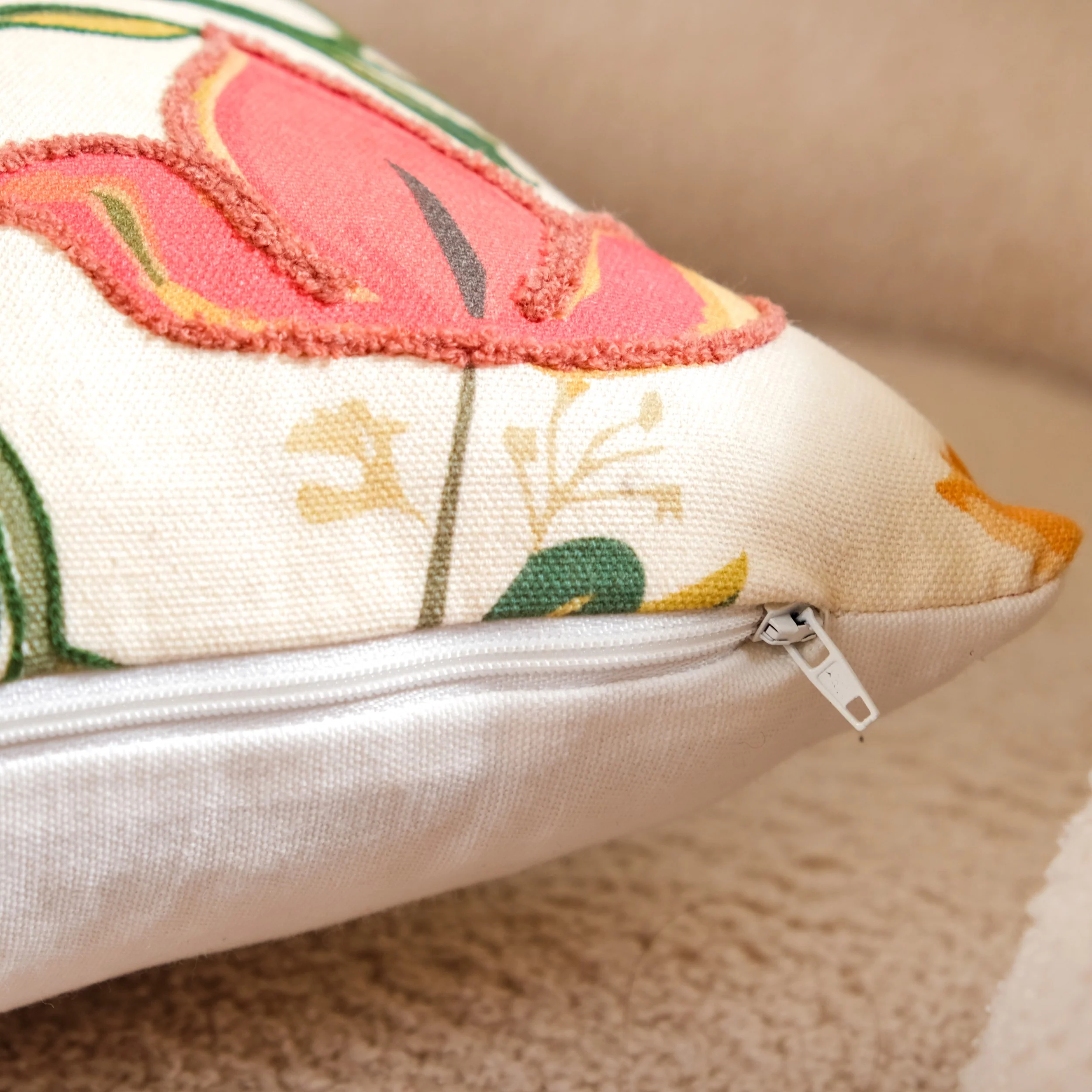 Indie Floral Embroidered Cotton Cushion Cover 40x40cm - Image 7
