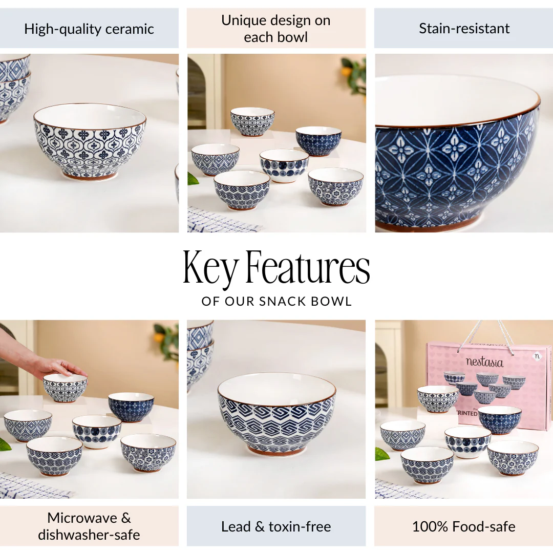 Indigo Ceramic Snack Bowl Set Of 6 350ml - Image 5