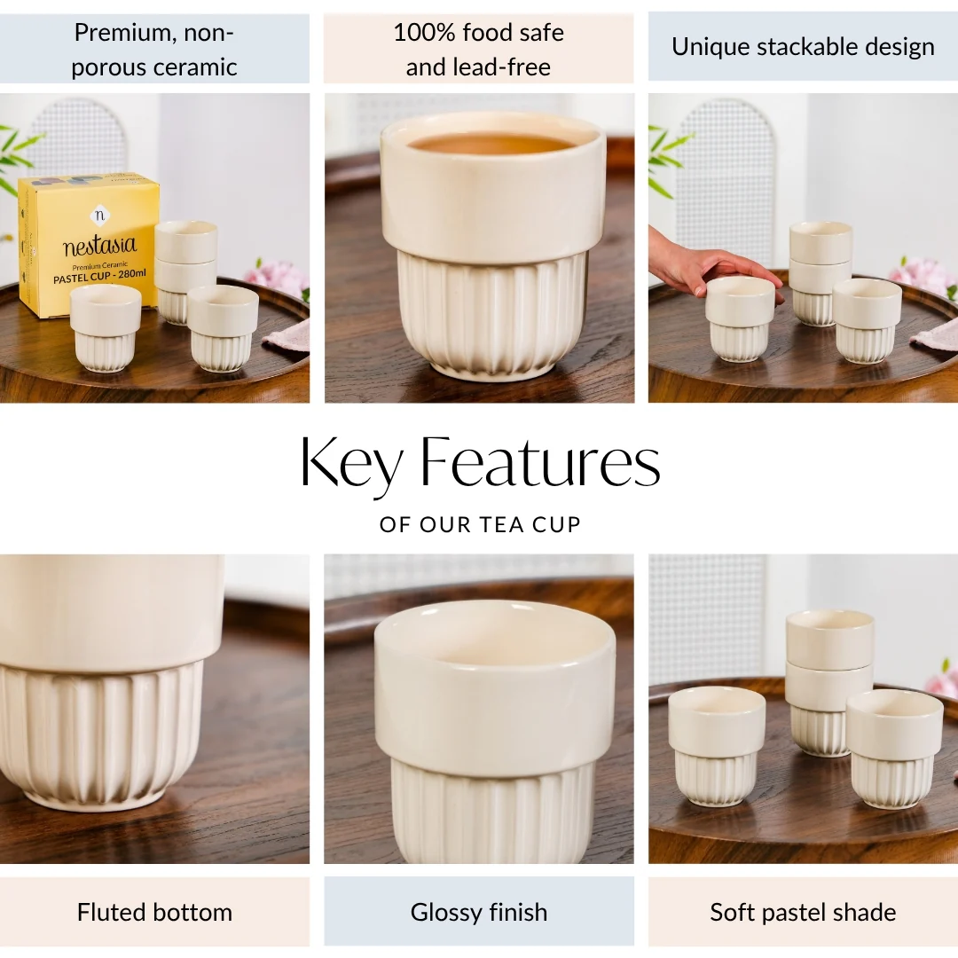 Ivory Cream Stackable Cup Set Of 4 280ml - Image 5