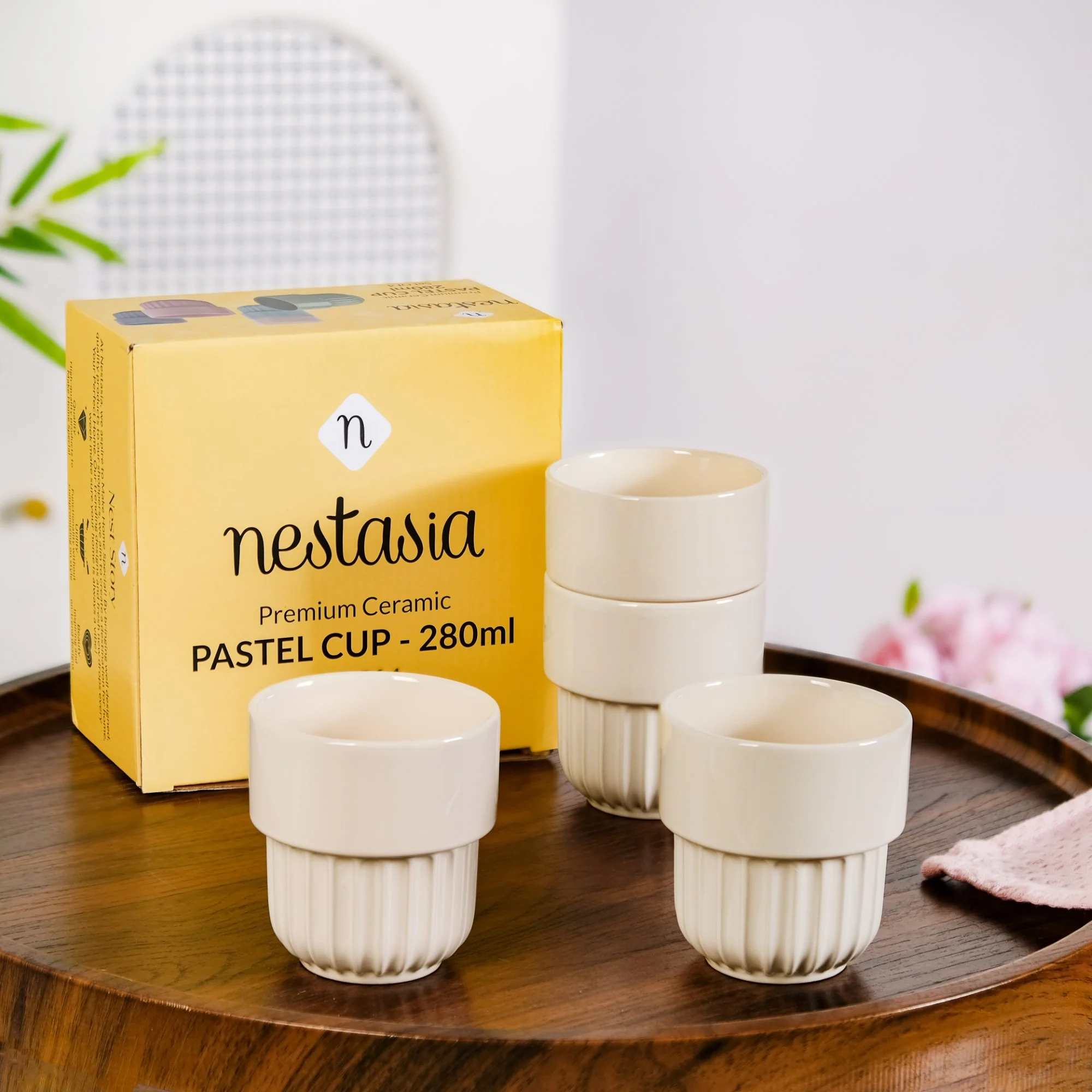 Ivory Cream Stackable Cup Set Of 4 280ml - Image 7