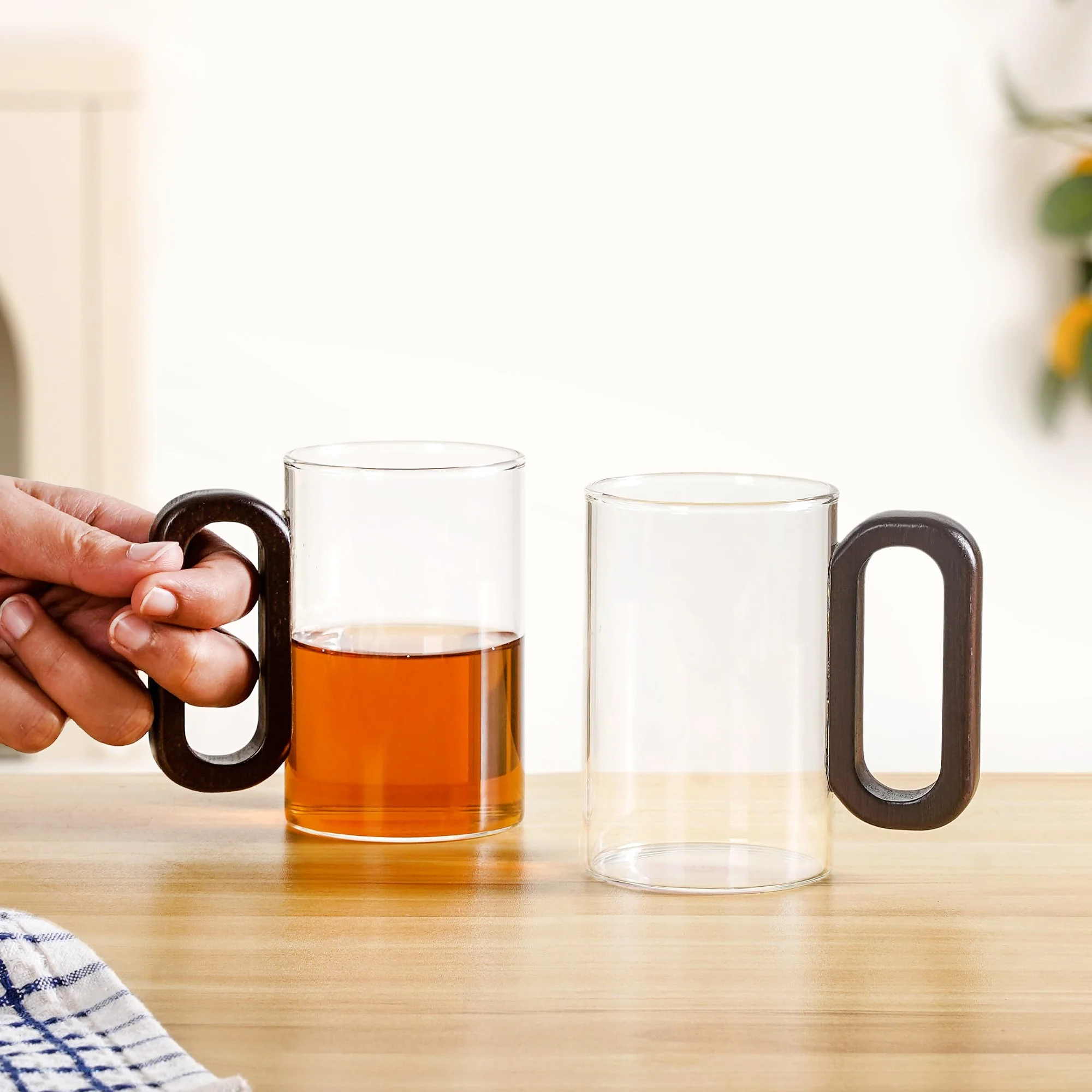 Japandi Tea Coffee Mug With Fusion Wooden Handle Set Of 2 300ml - Image 2