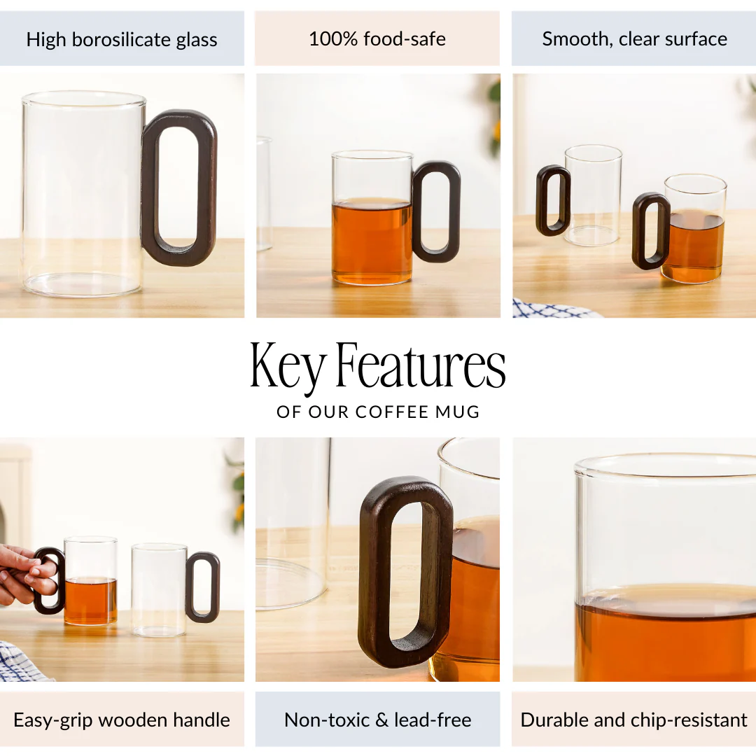 Japandi Tea Coffee Mug With Fusion Wooden Handle Set Of 2 300ml - Image 4