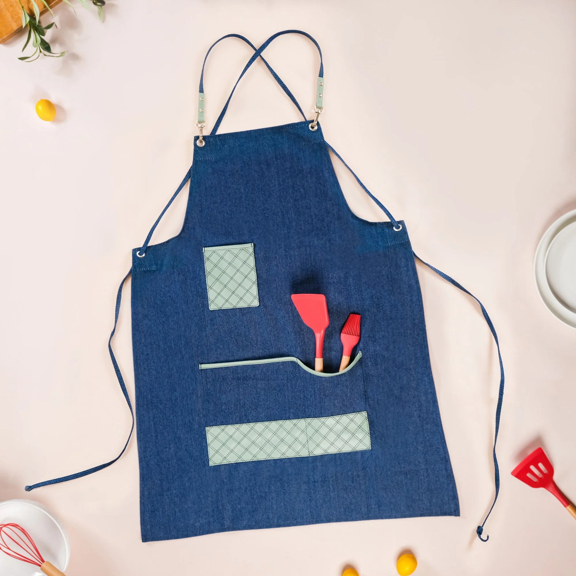 Kitchen Apron With Pockets Mint Green - Image 3
