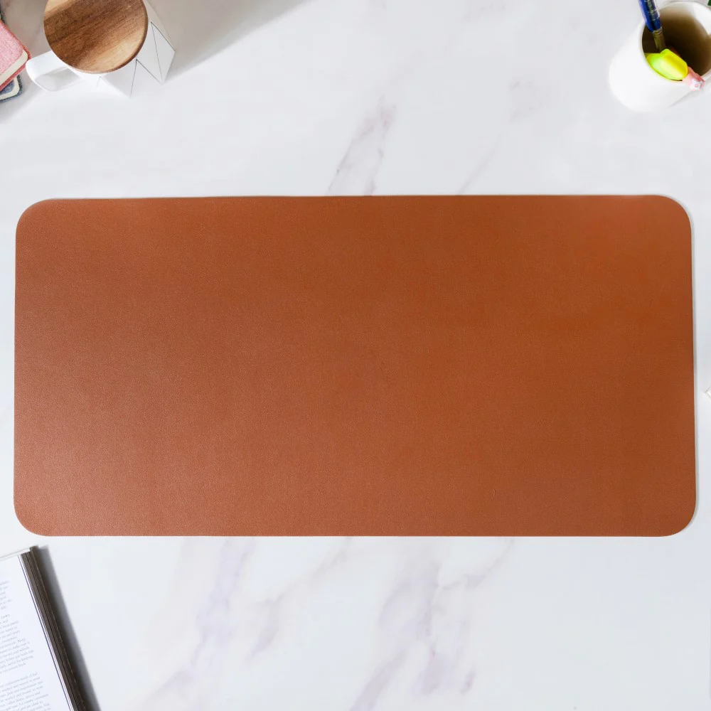 Multipurpose Vegan Leather Computer Desk Mat Brown 31.5 Inch - Image 3