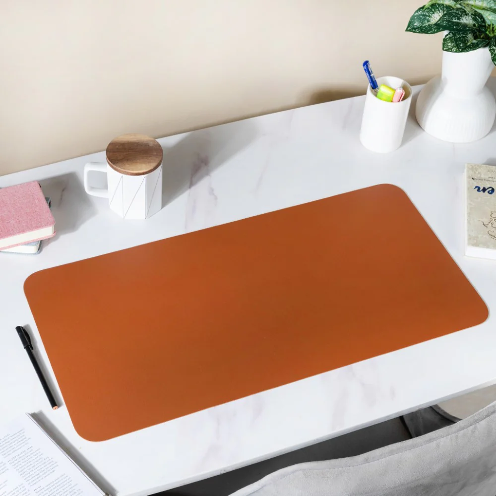 Multipurpose Vegan Leather Computer Desk Mat Brown 31.5 Inch - Image 4