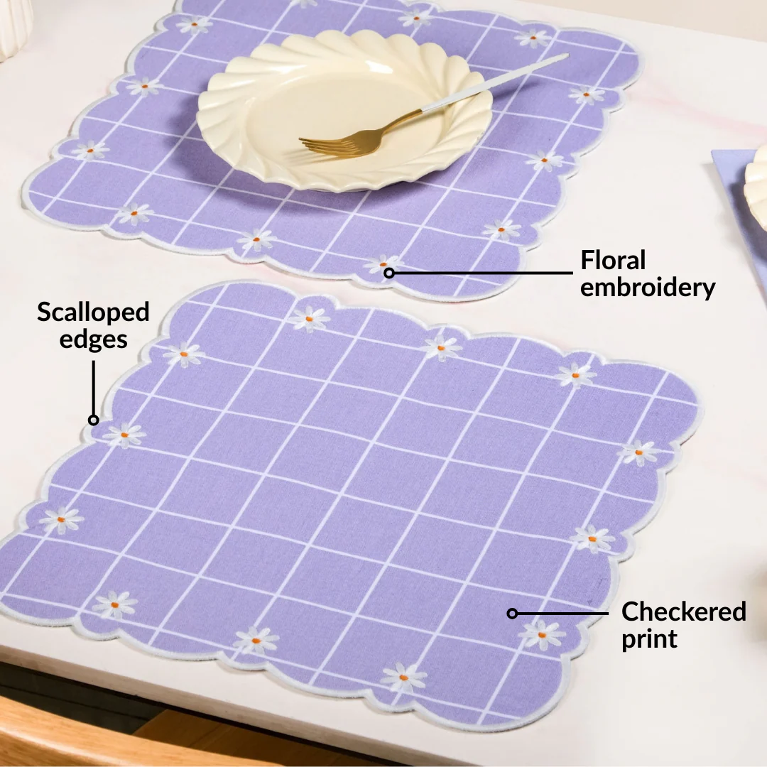 Lavender Lattice Scallop Embroidered Cotton Table Mat Set Of 6 - Image 2