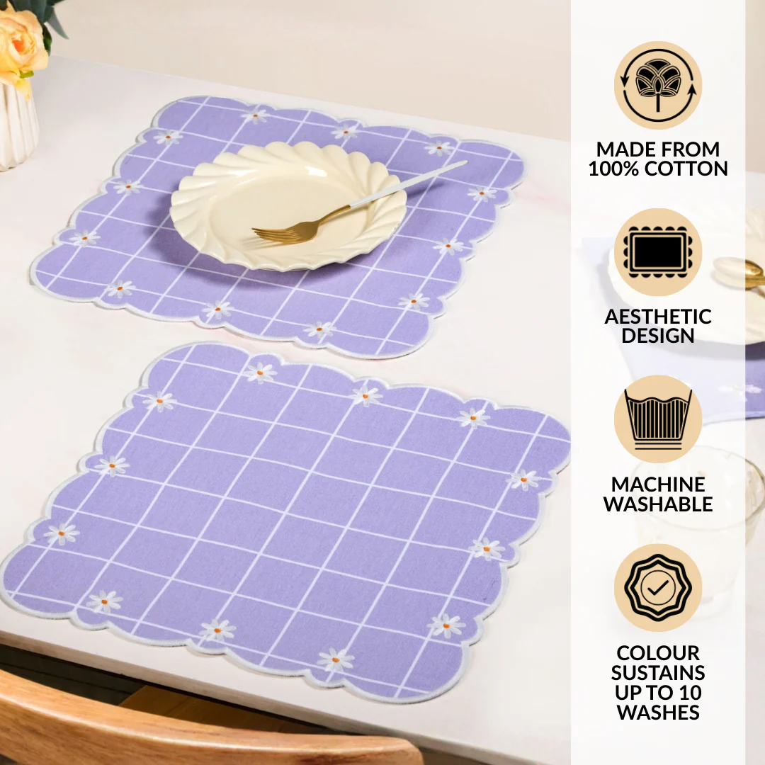 Lavender Lattice Scallop Embroidered Cotton Table Mat Set Of 6 - Image 3