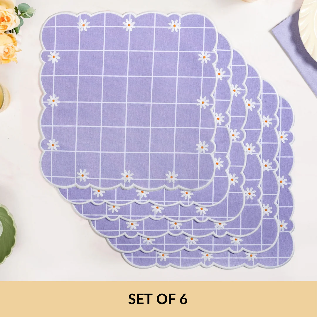 Lavender Lattice Scallop Embroidered Cotton Table Mat Set Of 6 - Image 5