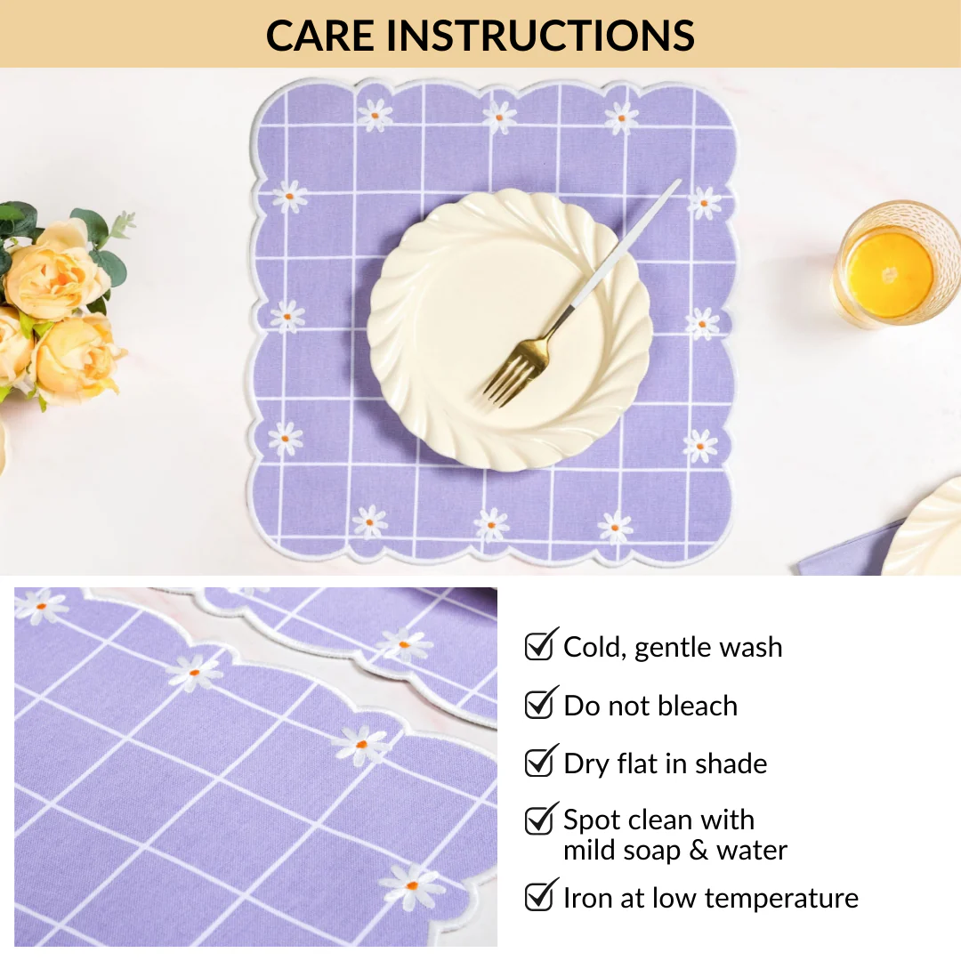 Lavender Lattice Scallop Embroidered Cotton Table Mat Set Of 6 - Image 7