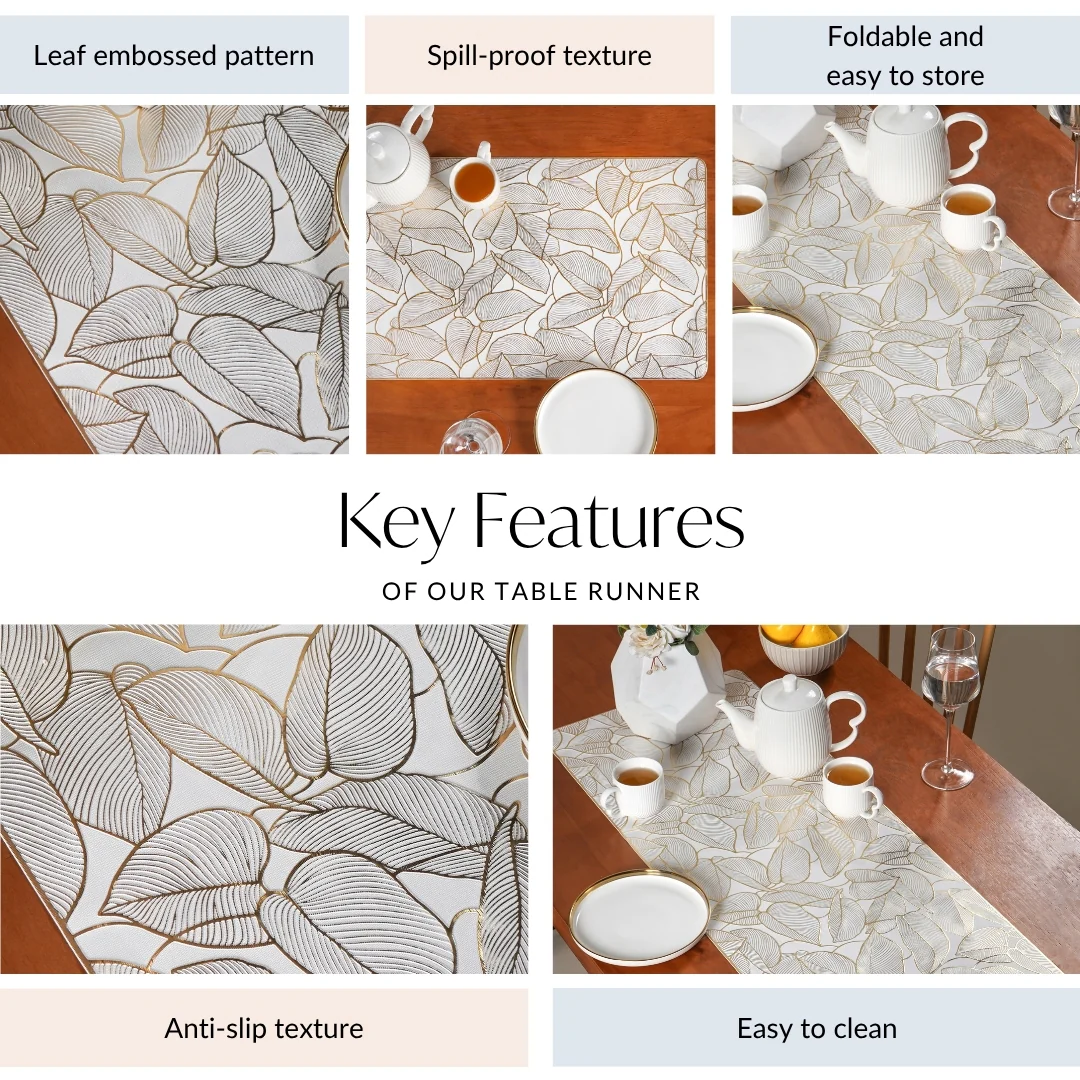 Leaf Embossed Golden Table Runner 91x35cm - Image 3