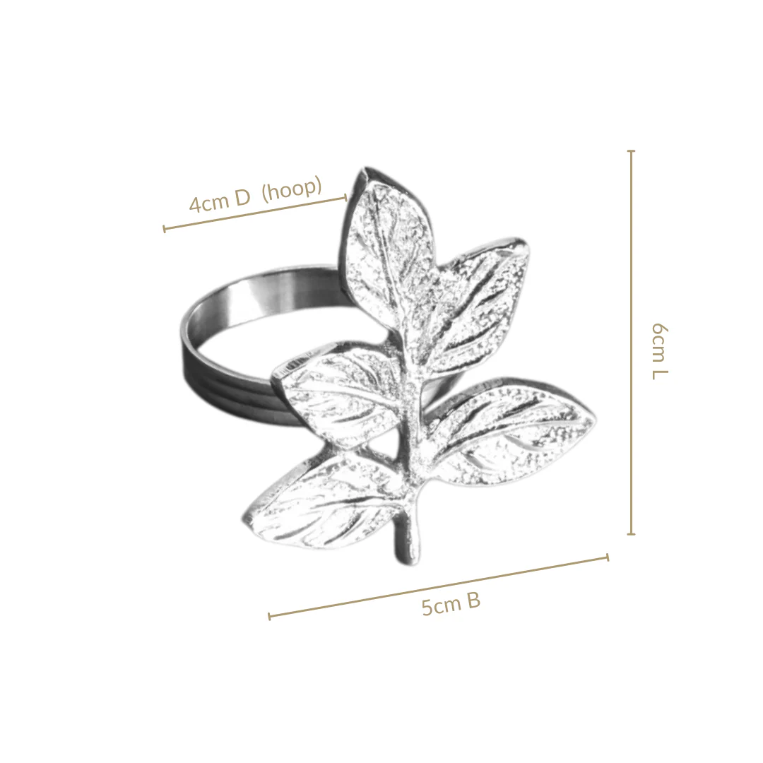 Leaf Pure Brass Napkin Ring Set Of 6 Silver - Image 3