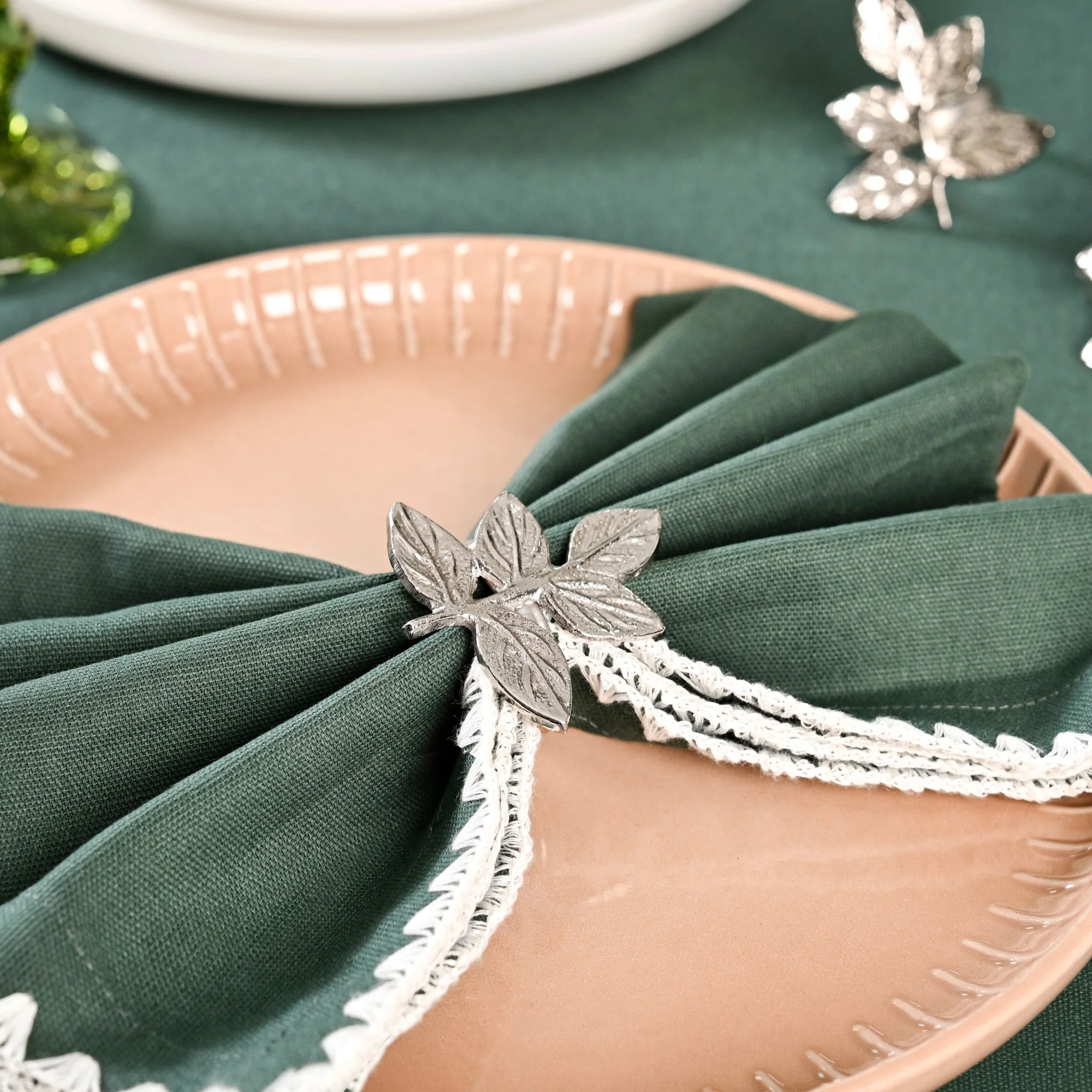 Leaf Pure Brass Napkin Ring Set Of 6 Silver - Image 7