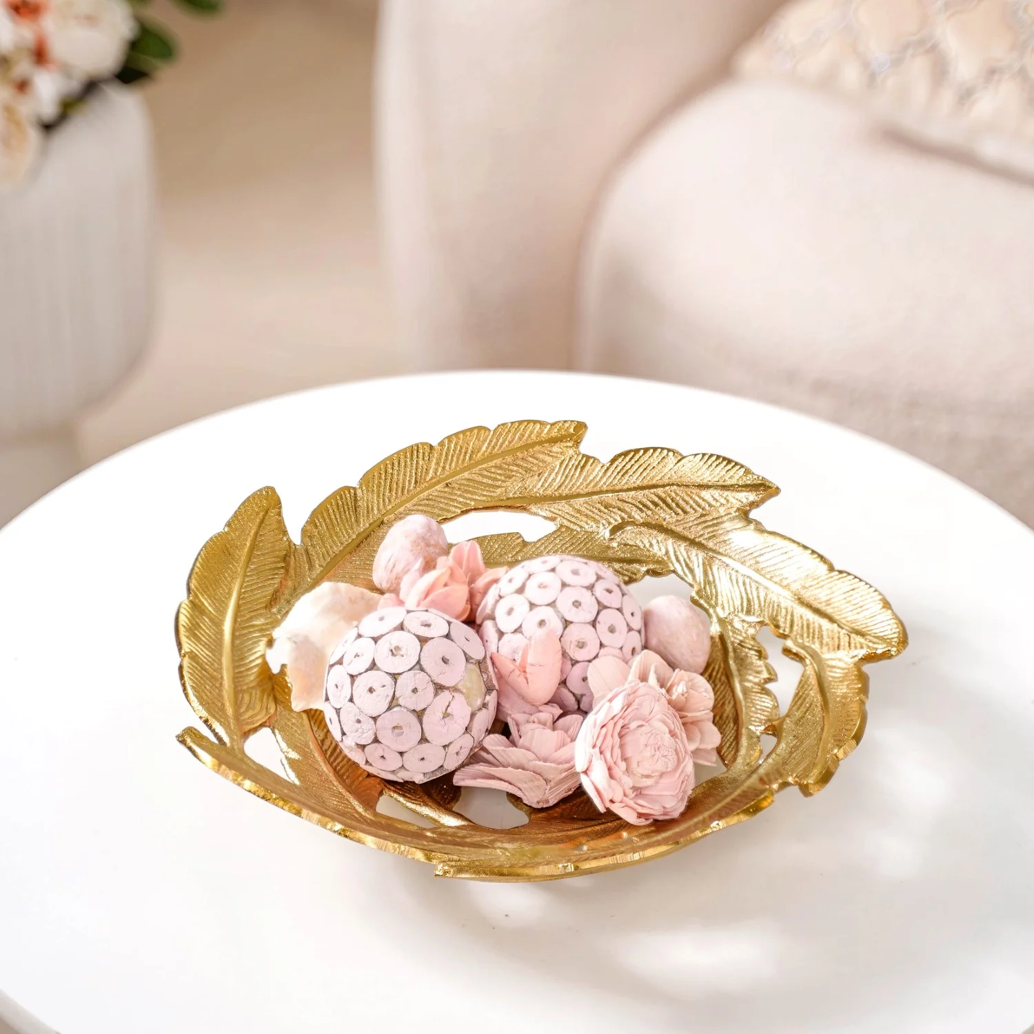 Leaves Cutout Metal Tray Gold - Image 3