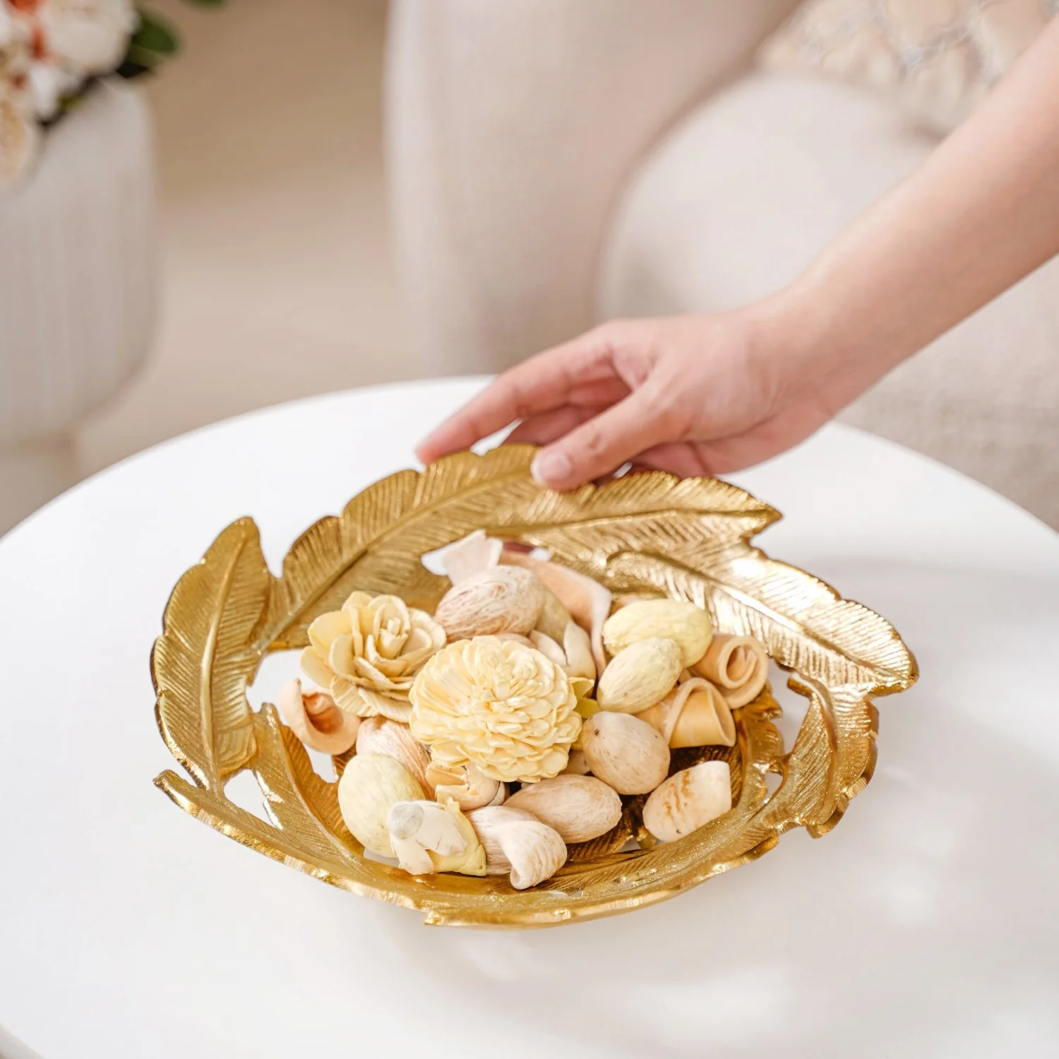Leaves Cutout Metal Tray Gold - Image 4