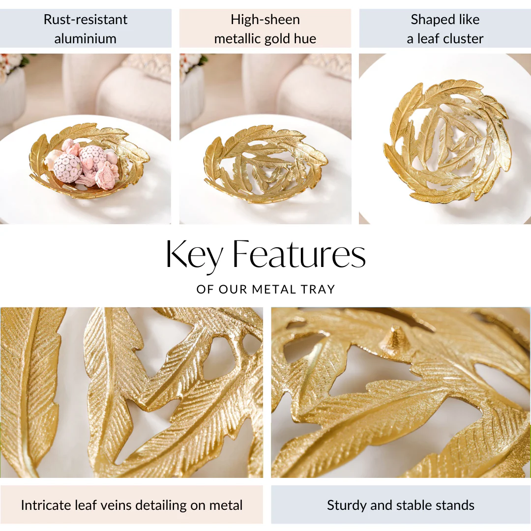 Leaves Cutout Metal Tray Gold - Image 5