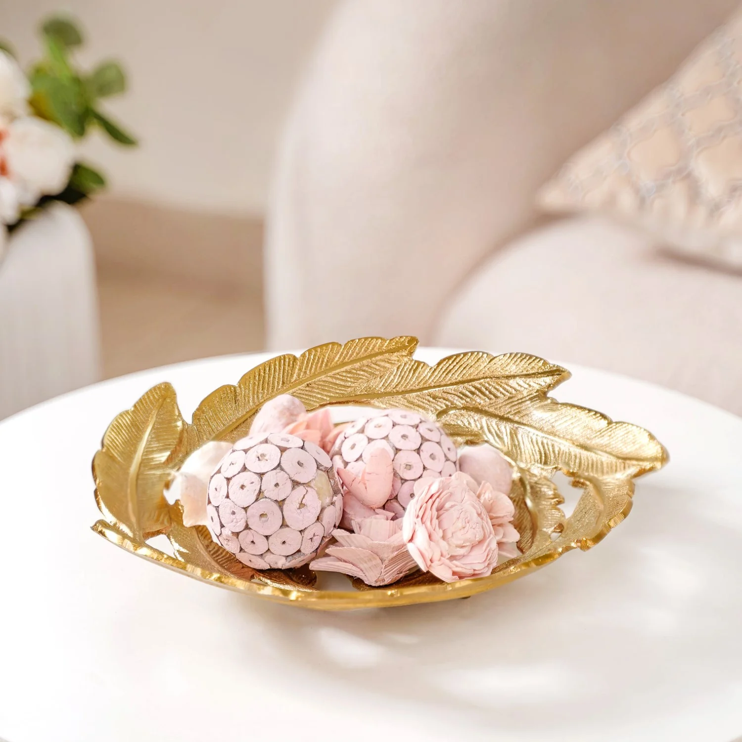 Leaves Cutout Metal Tray Gold - Image 9