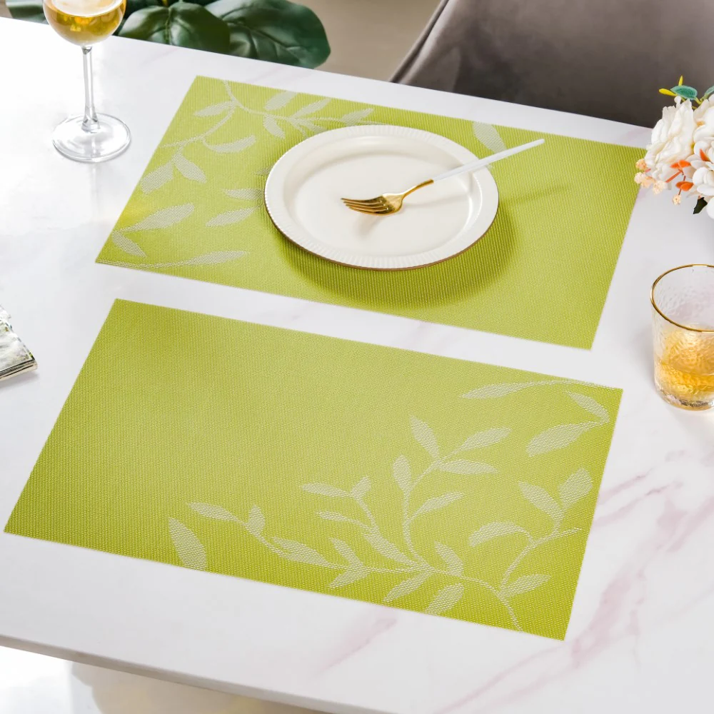 Leaves Reversible Table Mat Set Of 6 Green 17x11 Inch - Image 3