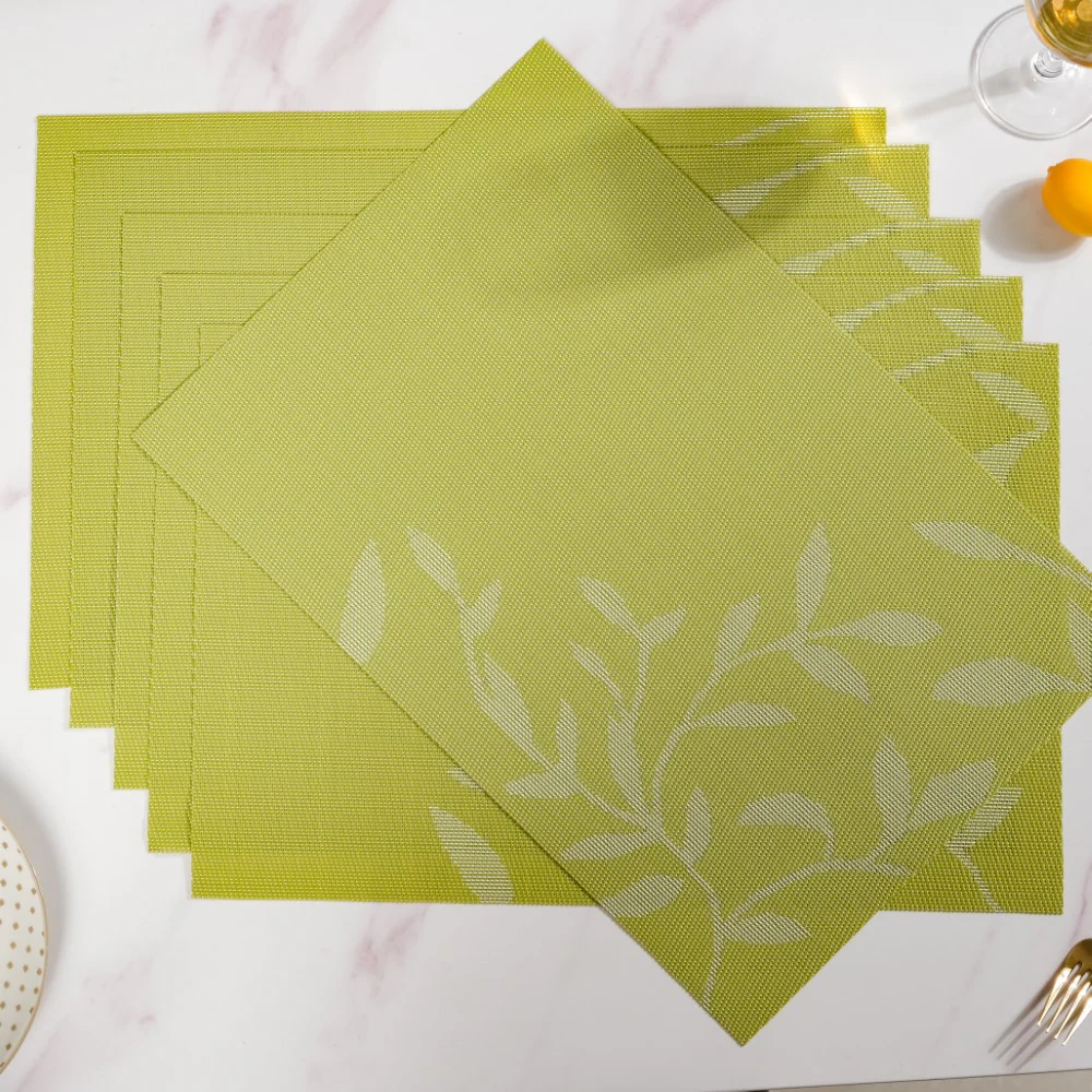 Leaves Reversible Table Mat Set Of 6 Green 17x11 Inch - Image 4