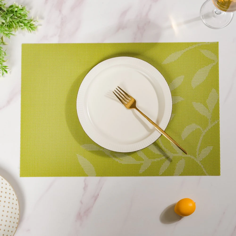 Leaves Reversible Table Mat Set Of 6 Green 17x11 Inch - Image 6