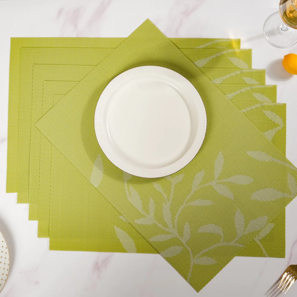 Leaves Reversible Table Mat Set Of 6 Green 17x11 Inch - Image 8