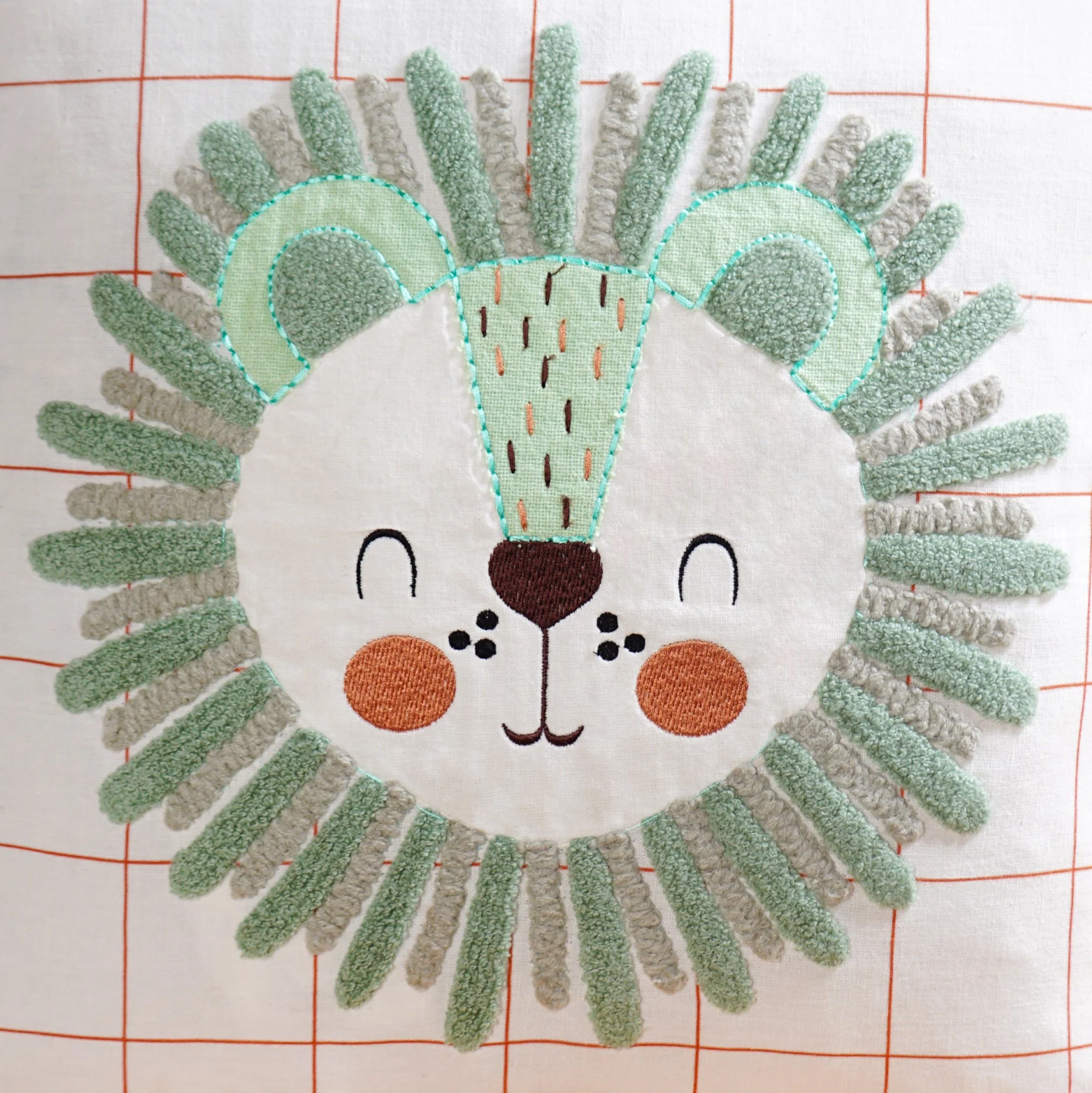 Lion Embroidered Cotton Kids Cushion Cover 42x42cm - Image 5
