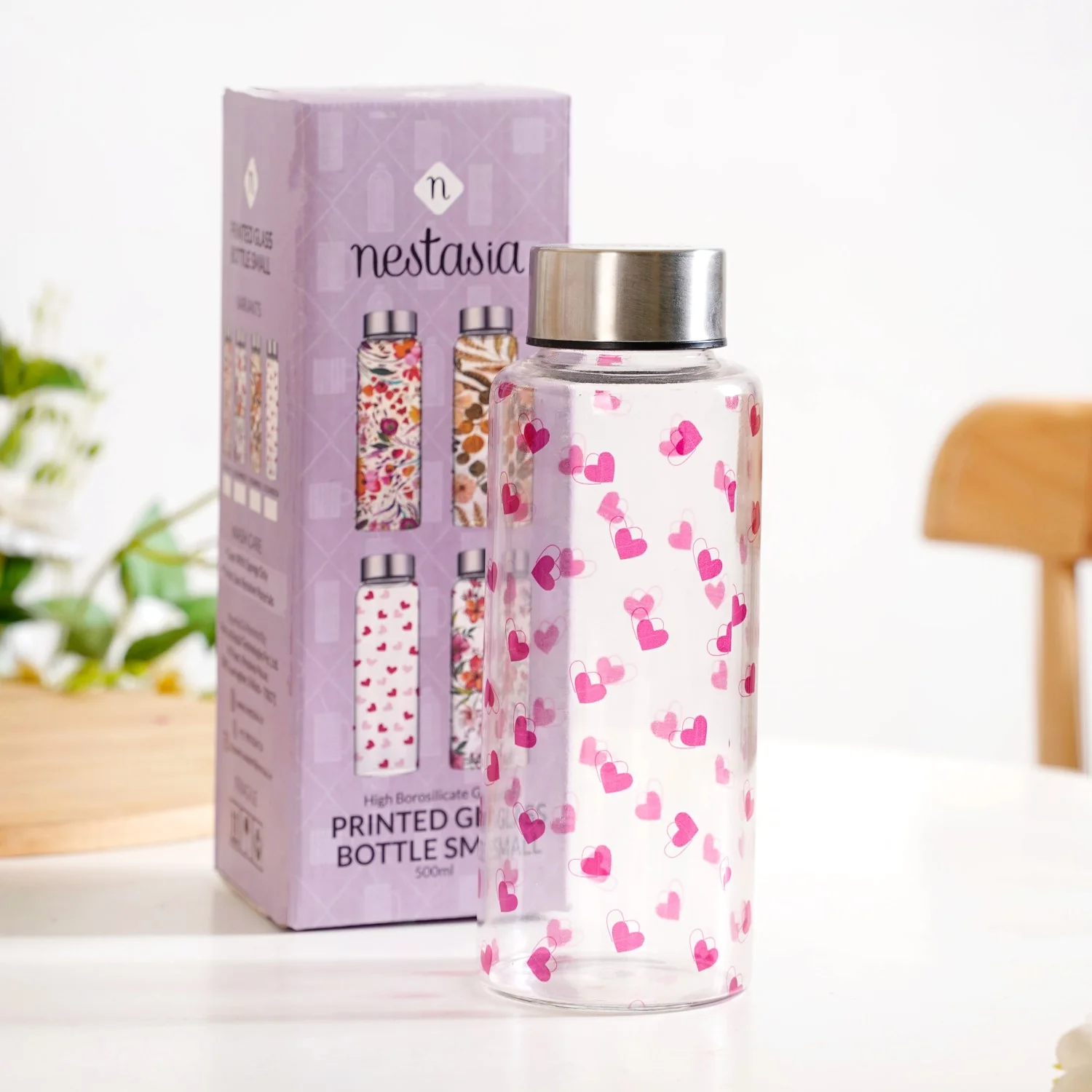 Little Hearts Glass Water Bottle 500ml - Image 3