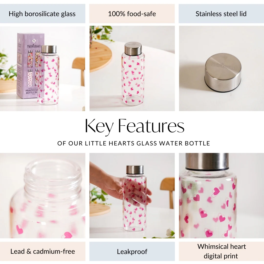 Little Hearts Glass Water Bottle 500ml - Image 5