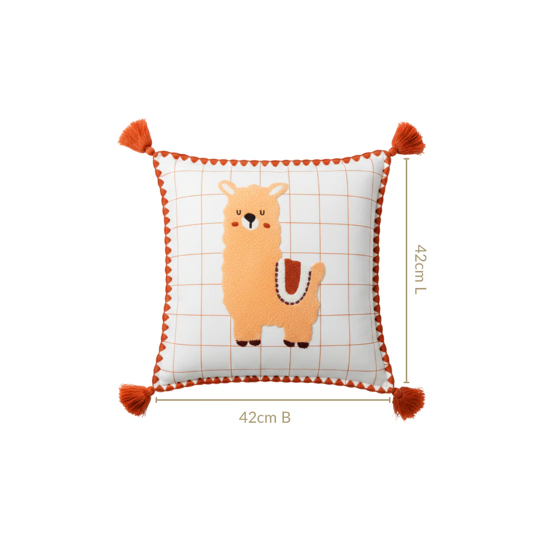 Llama Embroidered Cotton Cushion Cover With Tassels 42x42cm - Image 3