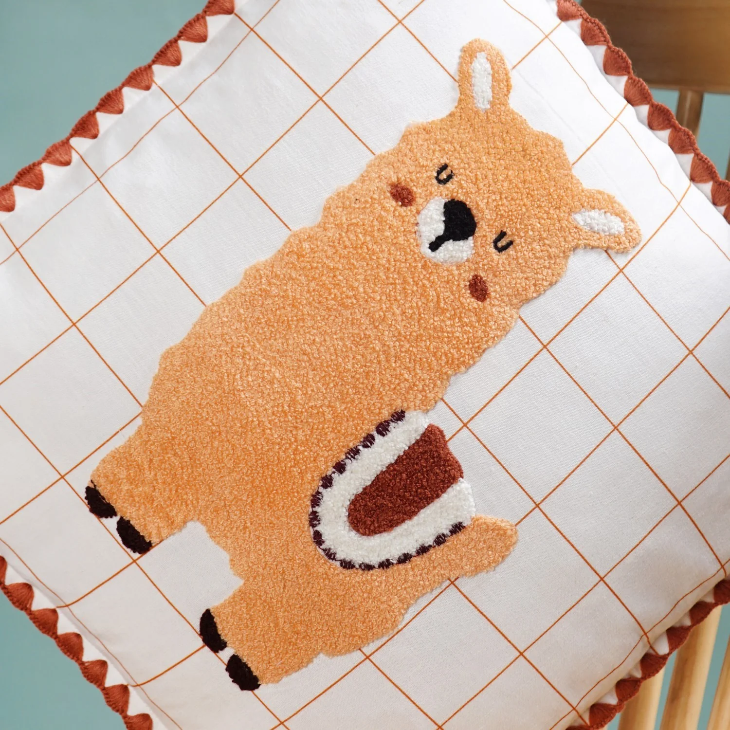 Llama Embroidered Cotton Cushion Cover With Tassels 42x42cm - Image 6