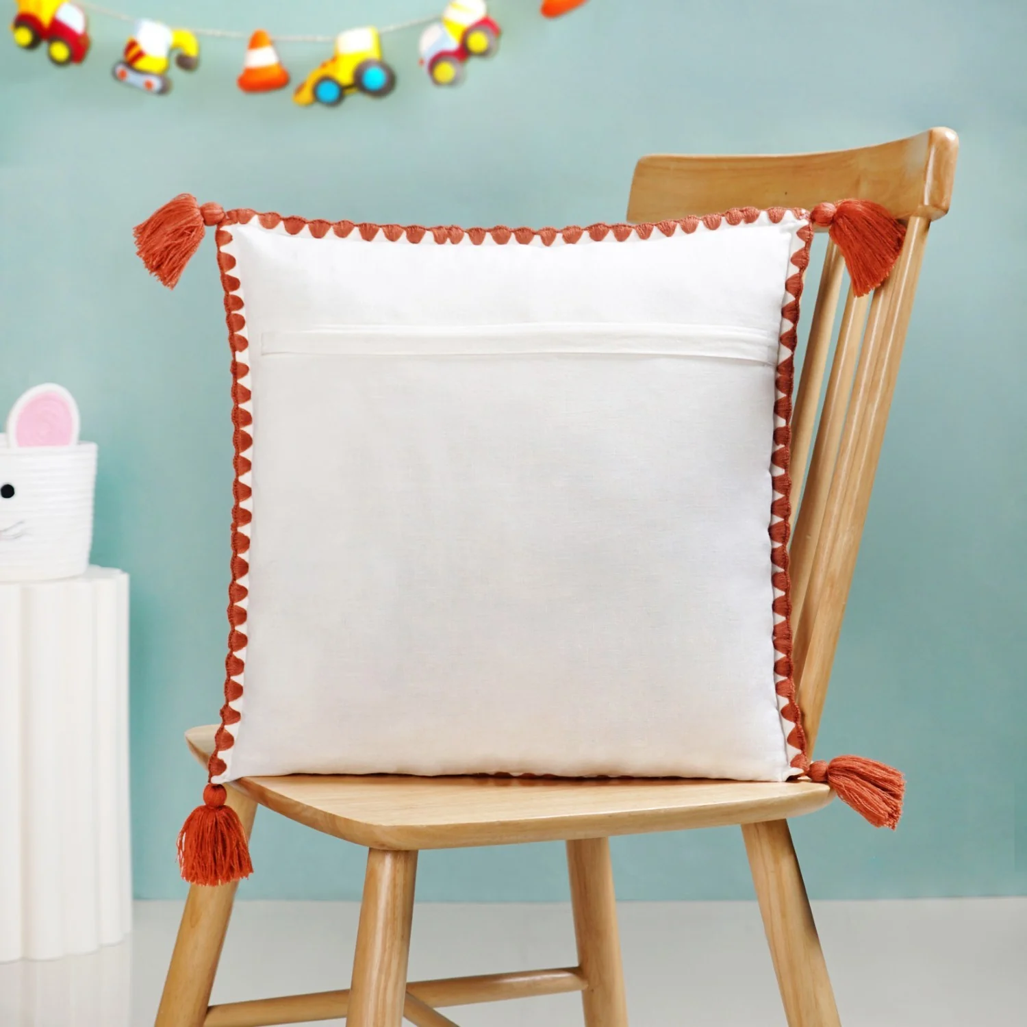 Llama Embroidered Cotton Cushion Cover With Tassels 42x42cm - Image 8