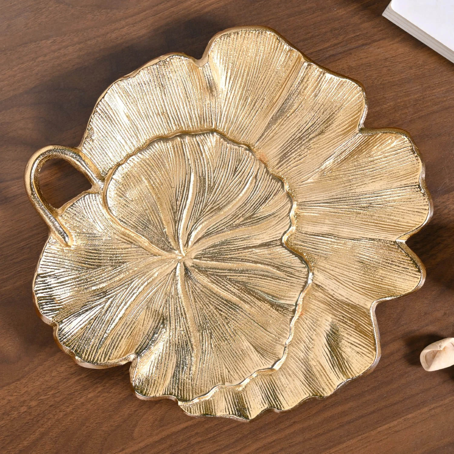 Lotus Leaf Metal Tray In Gold - Image 10