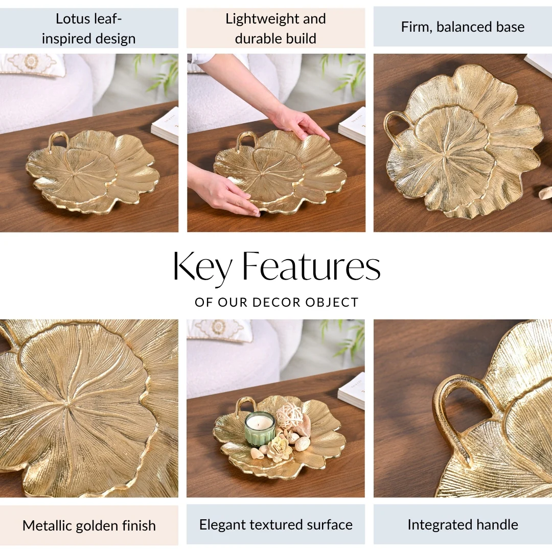 Lotus Leaf Metal Tray In Gold - Image 5