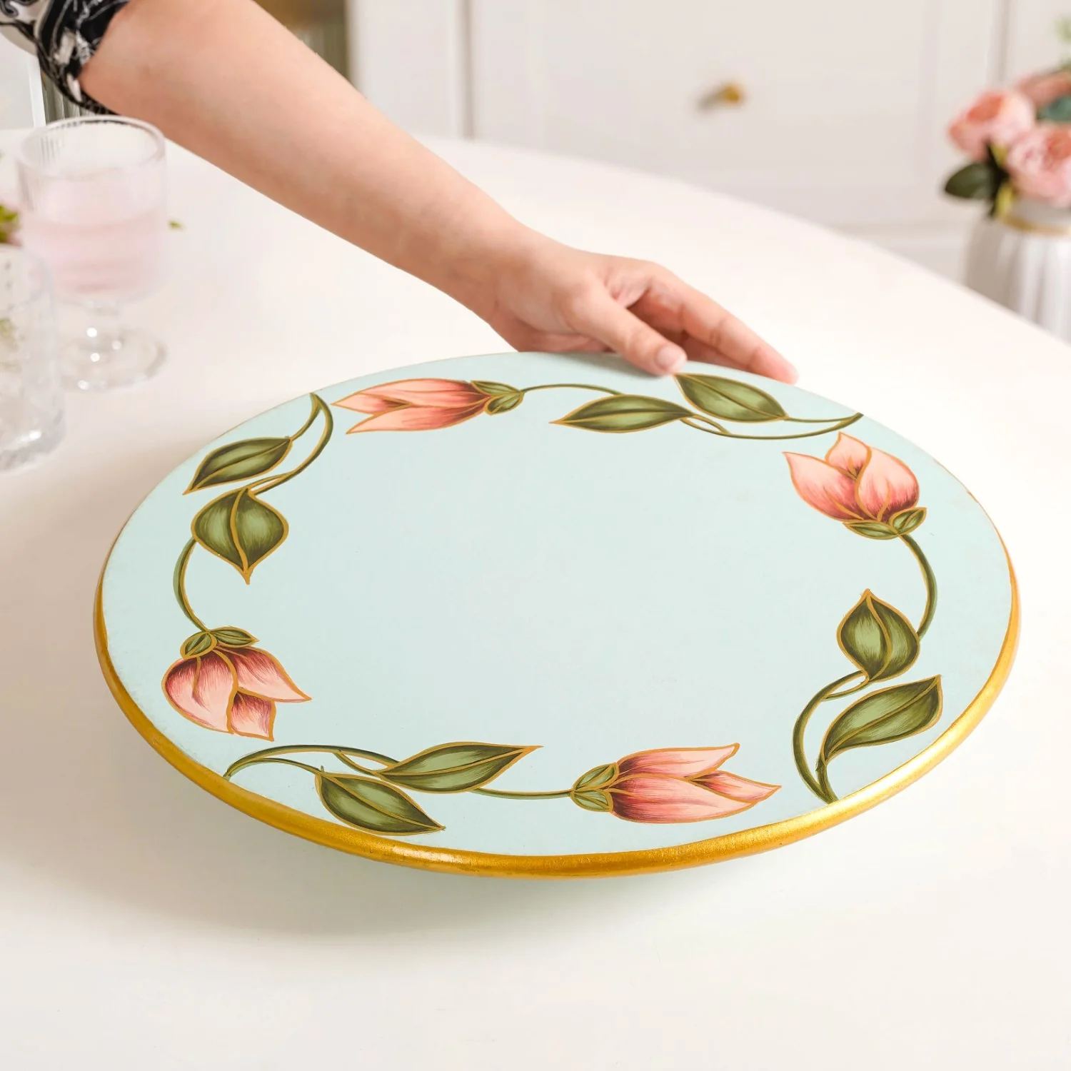 Lotus Royale Hand Painted Lazy Susan 15inch - Image 2