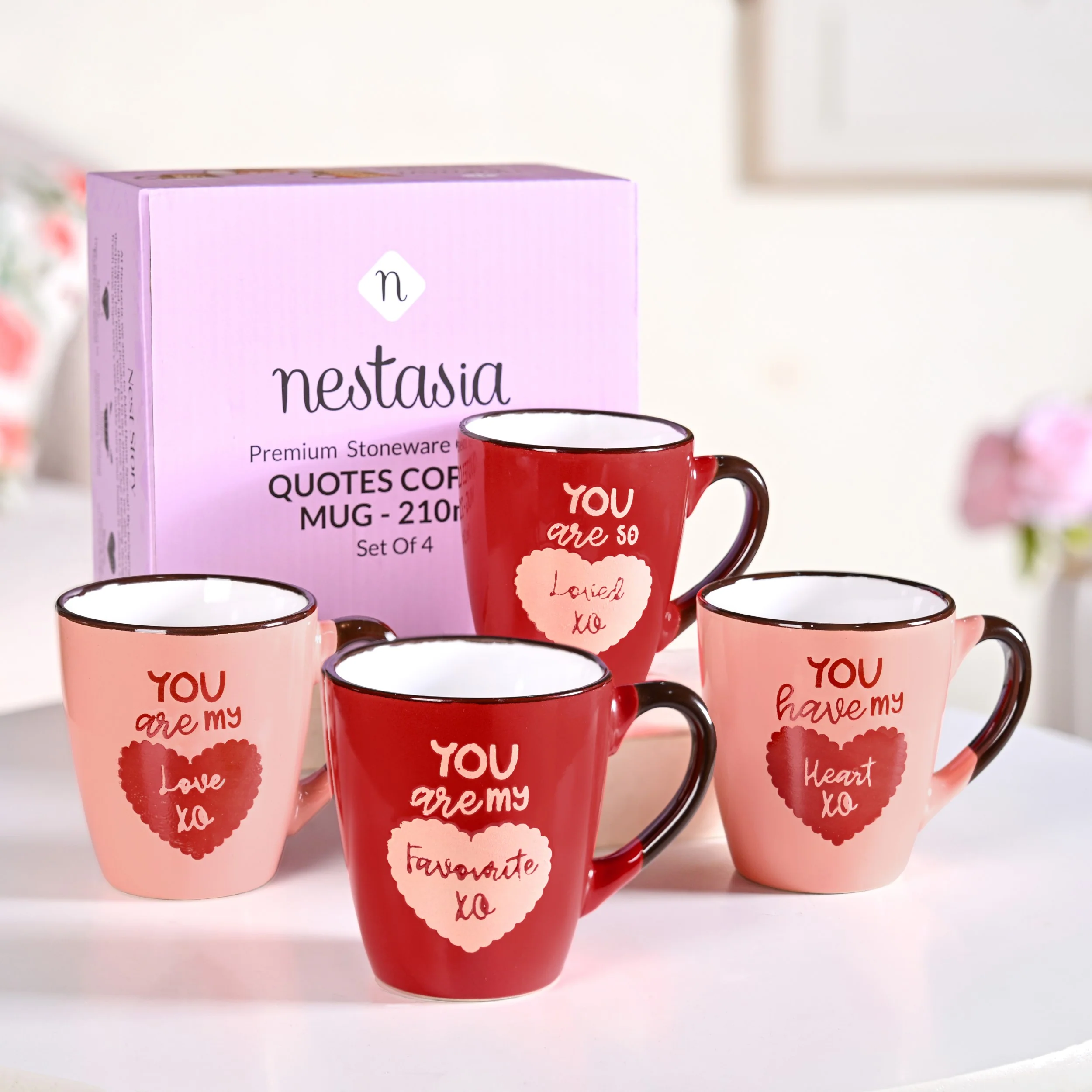 Love Note XO Ceramic Mug Set Of 4 210ml - Image 2