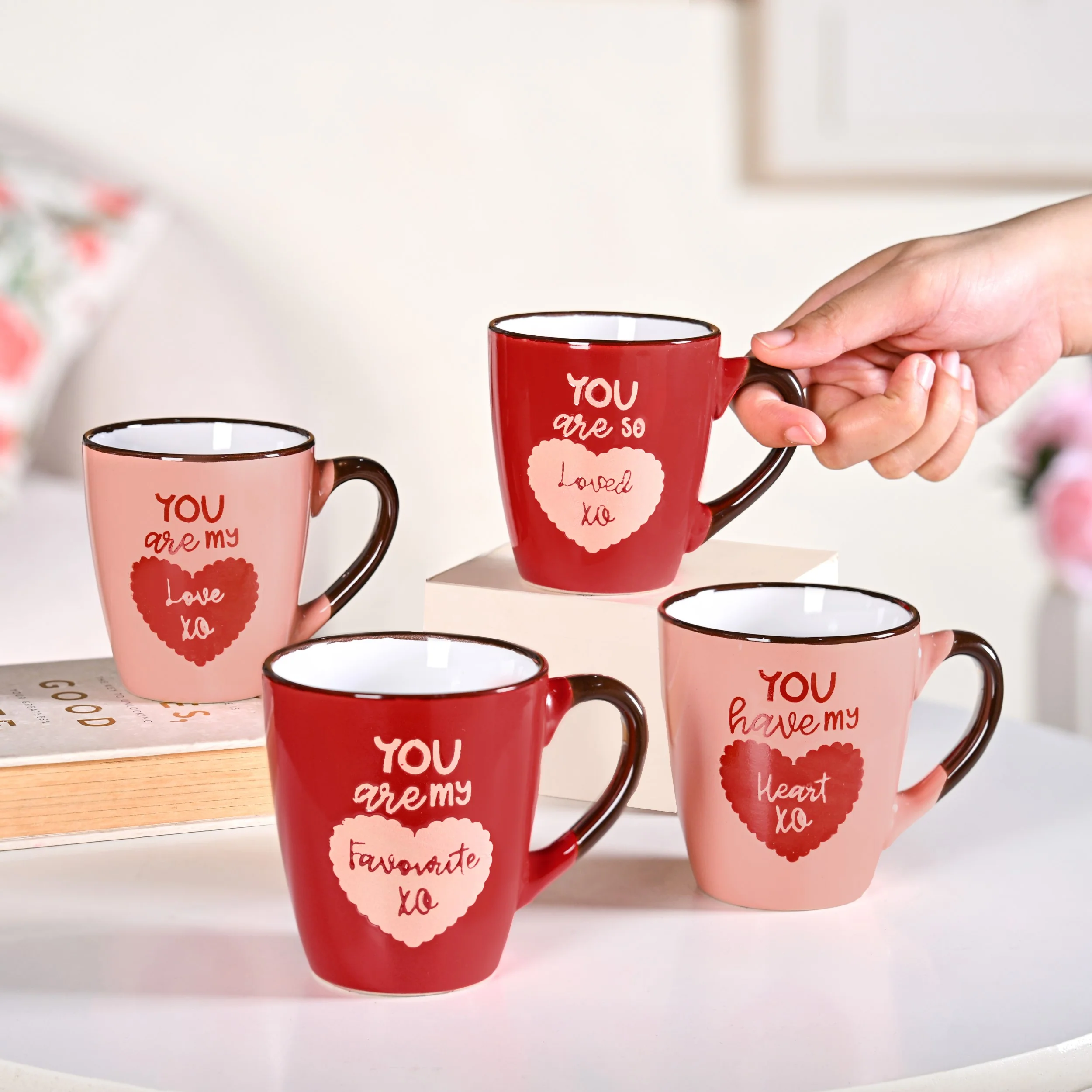 Love Note XO Ceramic Mug Set Of 4 210ml - Image 3