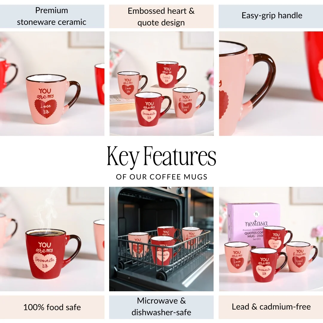 Love Note XO Ceramic Mug Set Of 4 210ml - Image 5