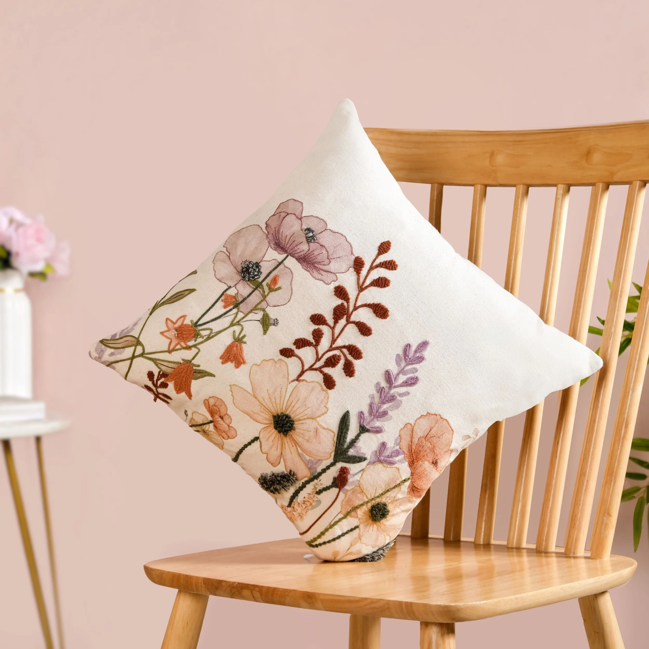 Lush Botanica Embroidered Cotton Slub Cushion Cover 40x40cm - Image 2